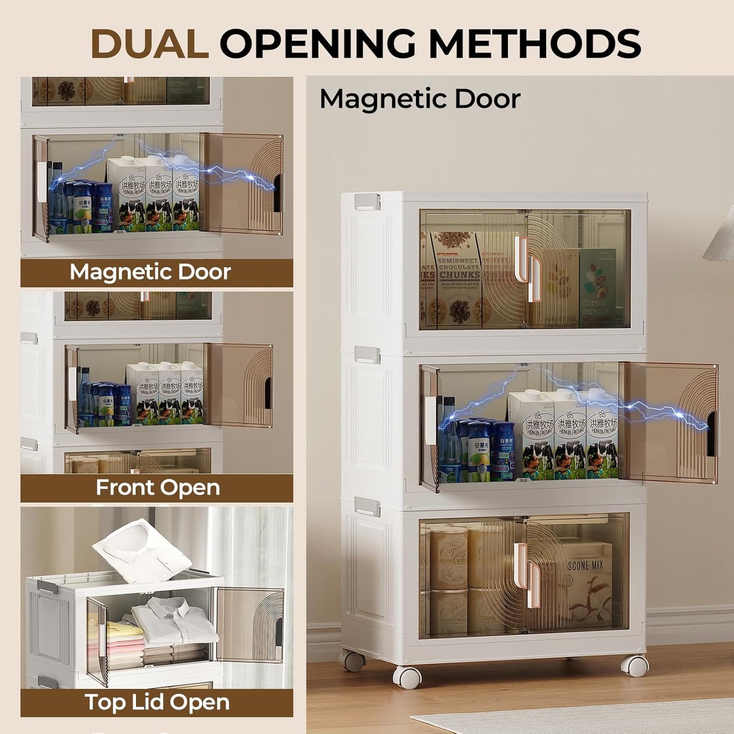 Elegant 4 Tiers Stackable Storage Bins for Home Organization, Moveable Plastic Storage Bins with Lids, Easy Assembled Storage Box for Closet Organizers and Storage Dorm 22" W x 12.4" D x 49.4" H