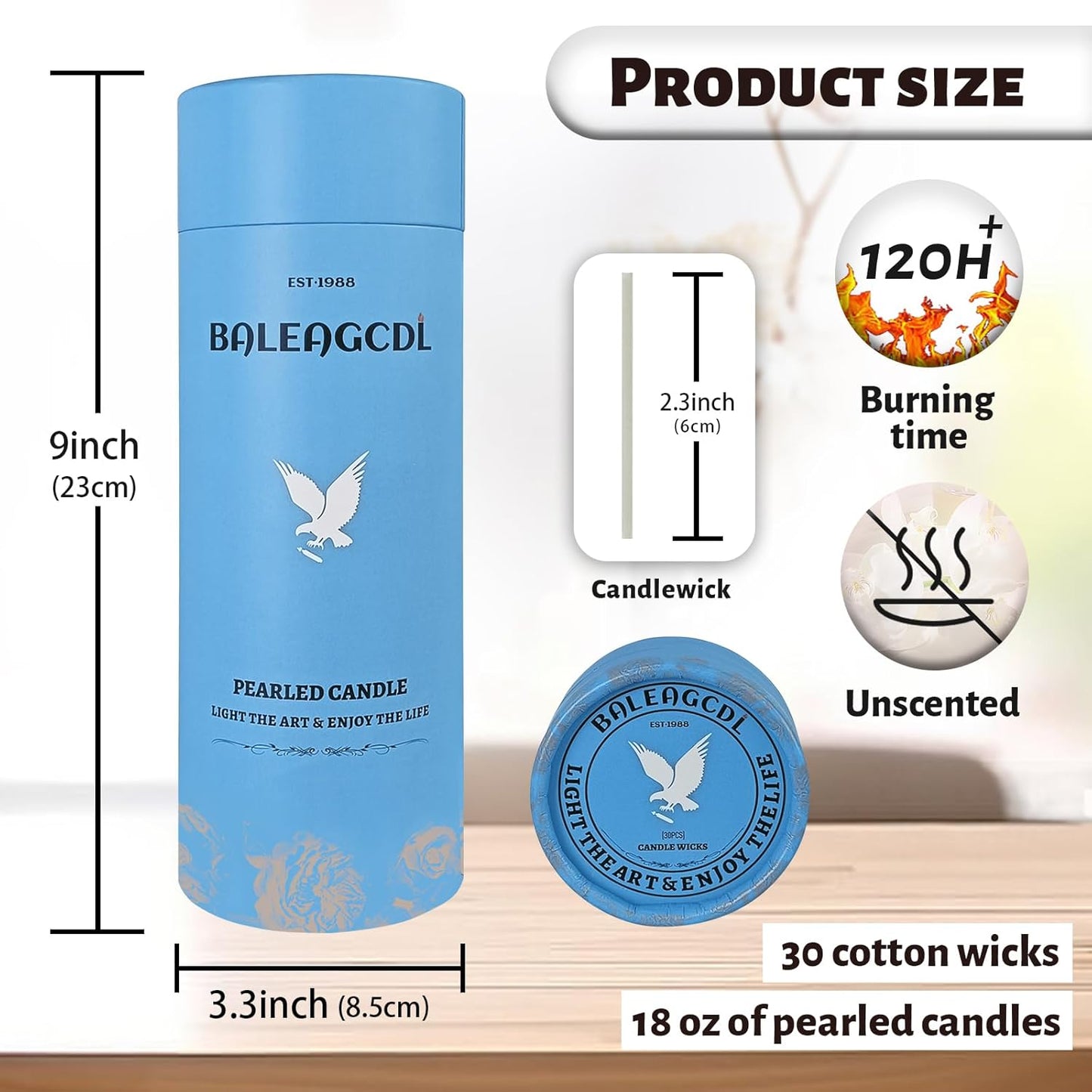 Unscented Brown Pearled Candle 18oz Luxury Sand Candle Granulated Wax - 30 Cotton Wicks – Wax for Candle Making Decorative Candles Smooth and Clean Burning Lasts up to 120 Hours