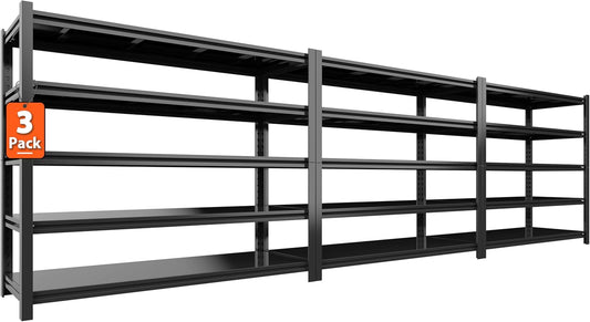 60"W Garage Shelving Heavy Duty Metal Shelving 3000LBS Storage Shelves Adjustable 5 Tier Metal Shelves for Storage Industrial Shelves for Garage, Warehouse, 24.2" D x 60'' W x 72'' H, 3 Packs