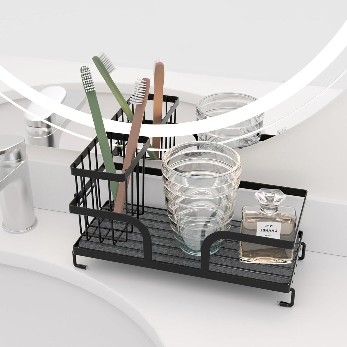 Sponge Holder for Kitchen Sink,Sink Caddy Organizers with Stone Drying Tray, Kitchen Sink Organizer for Sponges, Soap, 9.7" x 4.2"x 3.2" Home Decor Storage and Organization,1PCS Black