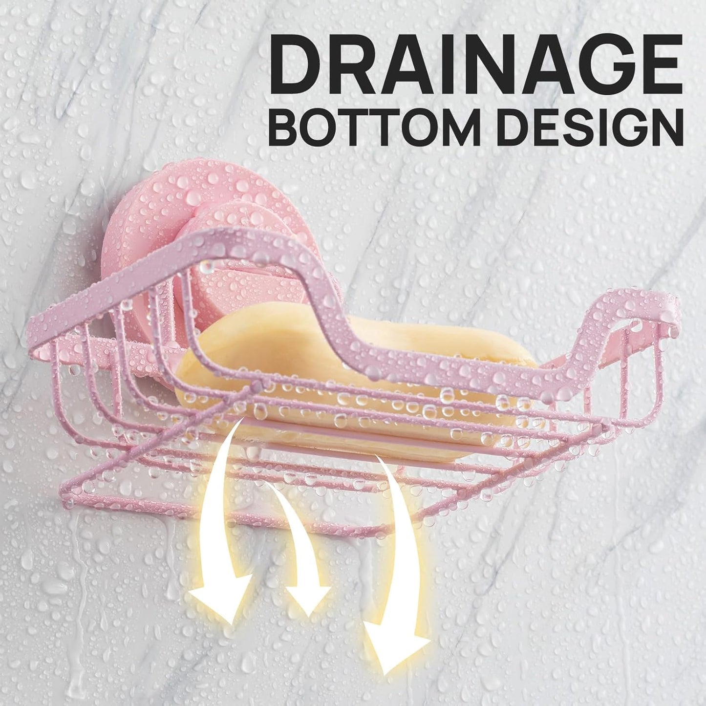 LEVERLOC Soap Dish, Soap Bar Holder for Shower Suction Cup Wall Mounted, Stainless Steel No-Drilling Removable Waterproof Sponge Holder for Bathroom Bathtub Kitchen Sink, Keep Dry, Pink