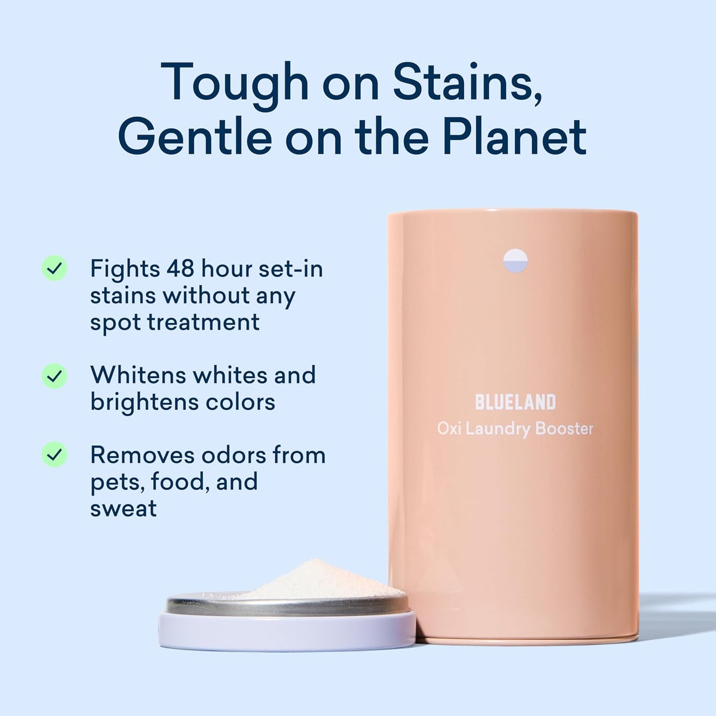 BLUELAND Oxi Laundry Booster Powder with Tin, Starter Set, Spring Bloom Scent, 25 Loads, 17.6 oz, Plastic-Free, Eco Friendly, Oxy Cleaner, Stain Remover