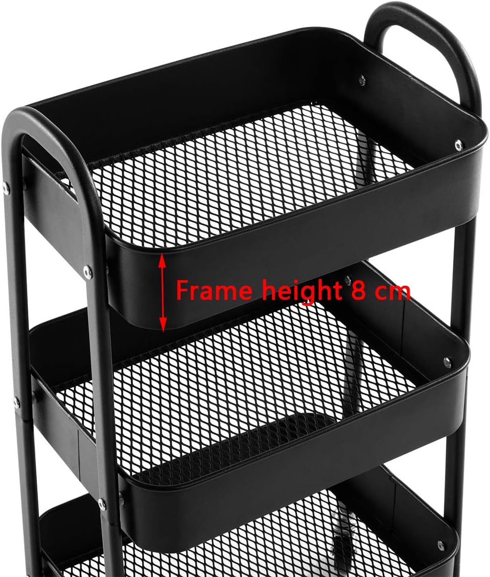 AGTEK Makeup Cart, Movable Rolling Organizer Cart, Black 3 Tier Metal Utility Cart