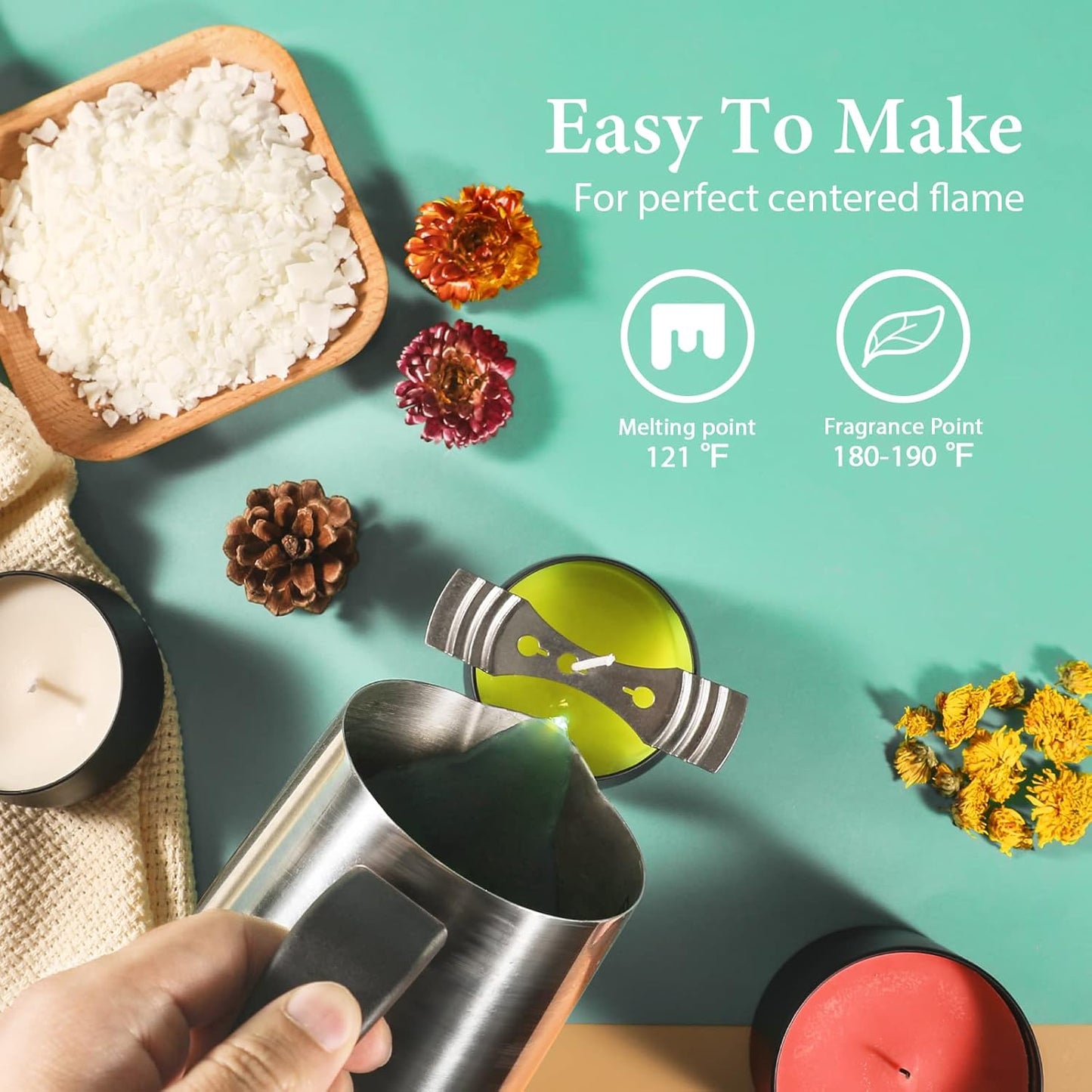 SAEUYVB Natural Soy Candle Wax for Candle Making, 10lb Bag, Premium Soy Wax Flakes, 20 Cotton Candle Wicks, 20 Wick Stickers and 2 Centering Devices ﻿