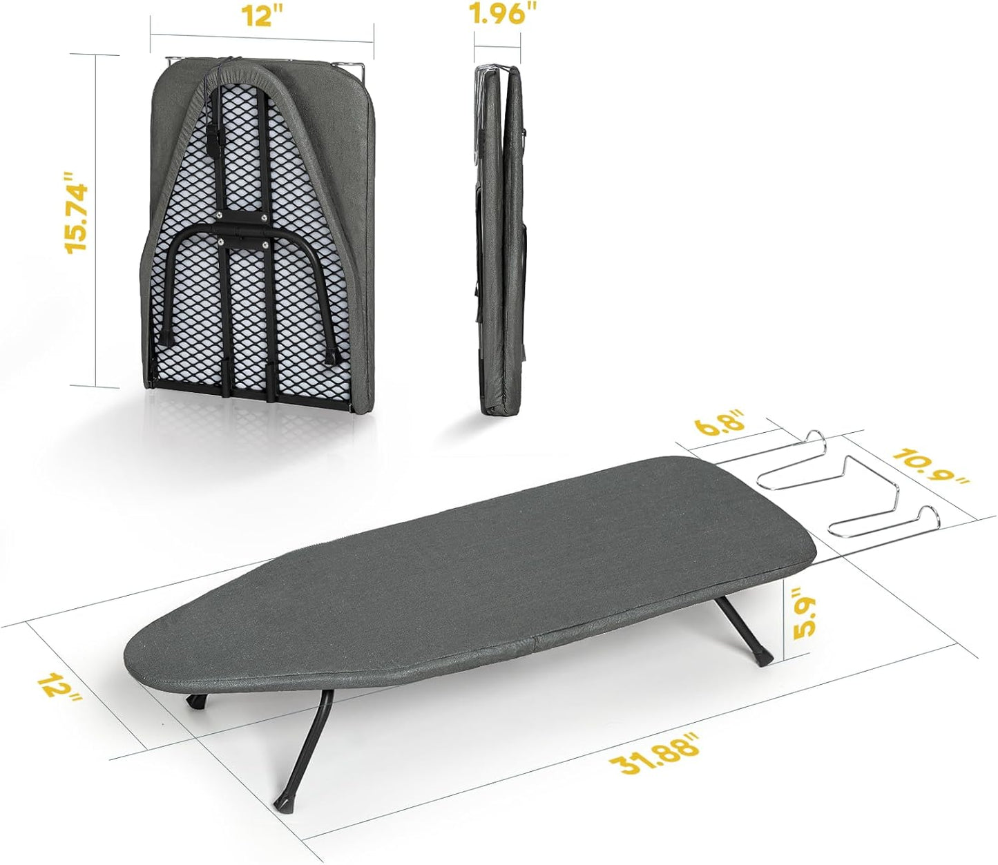 Small Ironing Board Tabletop, RAINHOL Compact Portable Iron Board Foldable with Cover and Pad, Countertop Mini Ironing Table for Travel and Space Saving, 31"x12", Black