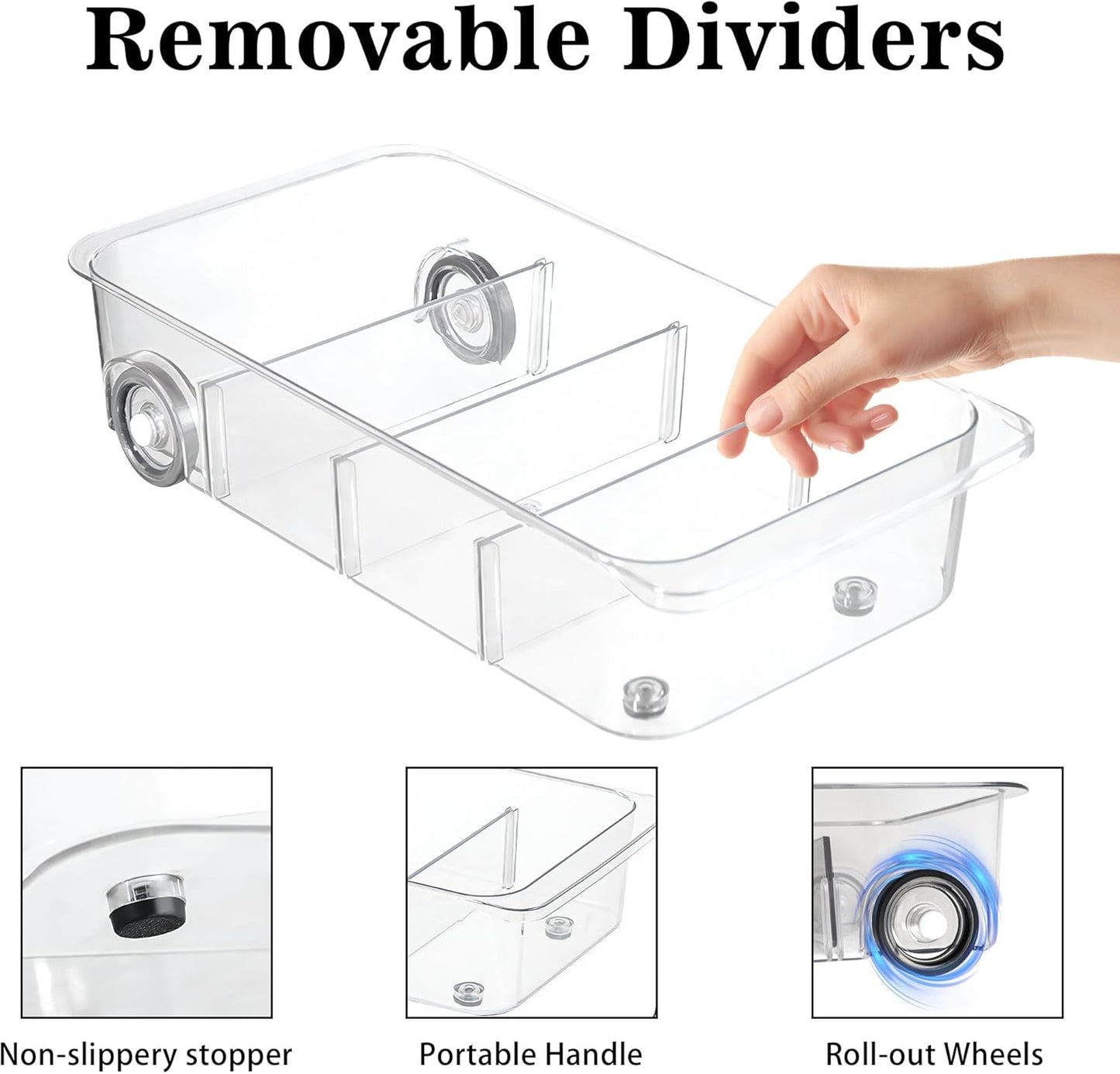 MineSign 2Pack Roll Out Fridge Caddy Bins Pull Out Drawer with Wheels Refrigerator Organizer Bins with Handles Divided Fruit Caddy for Fridge Pantry Cabinet Storage Cans Drinks