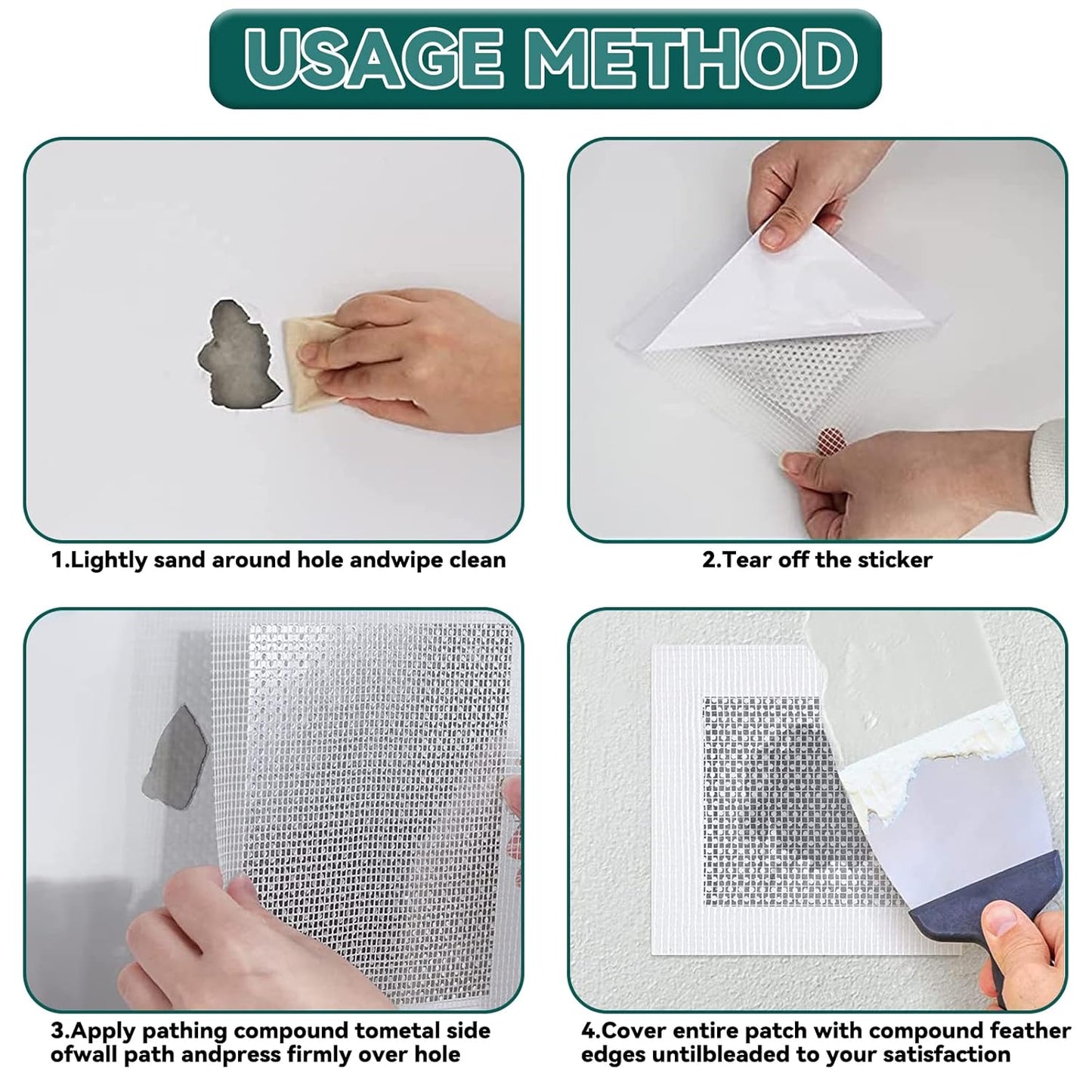 Drywall Patch Kit, 12 Pcs Aluminum Drywall Repair Kit for Holes, 2/4/6/8 inch Self Adhesive Fiberglass Wall Hole Patch Kit for Drywall, Sheet Rock, Aluminum Metal Sheetrock Ceiling Dry Wall Patch