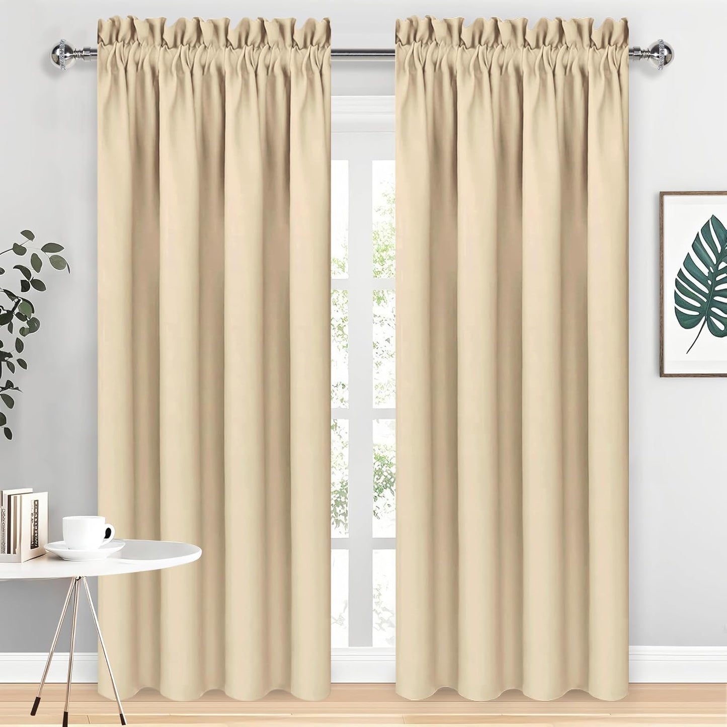 DWCN Blackout Curtains Room Darkening Thermal Insulated Bedroom Curtains Window Curtain Panels, 38 x 84 inches Long, Set of 2 Beige Rod Pocket Drapes