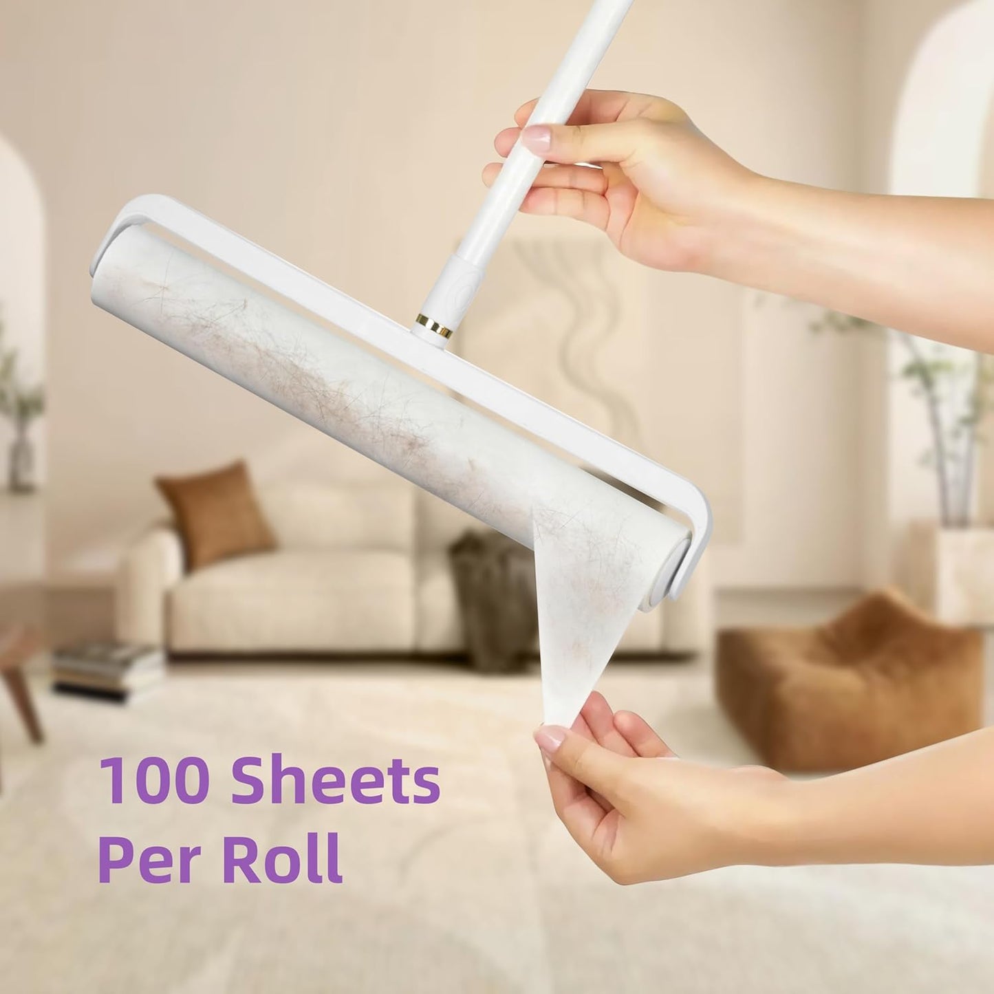 14.17" Extra-Wide Lint Roller Kit with 2 Refills & Dust Cover | Reusable Pet Hair Remover for Furniture, Car, Clothes | Extendable Handle (100 Sheets/Roll) (2)