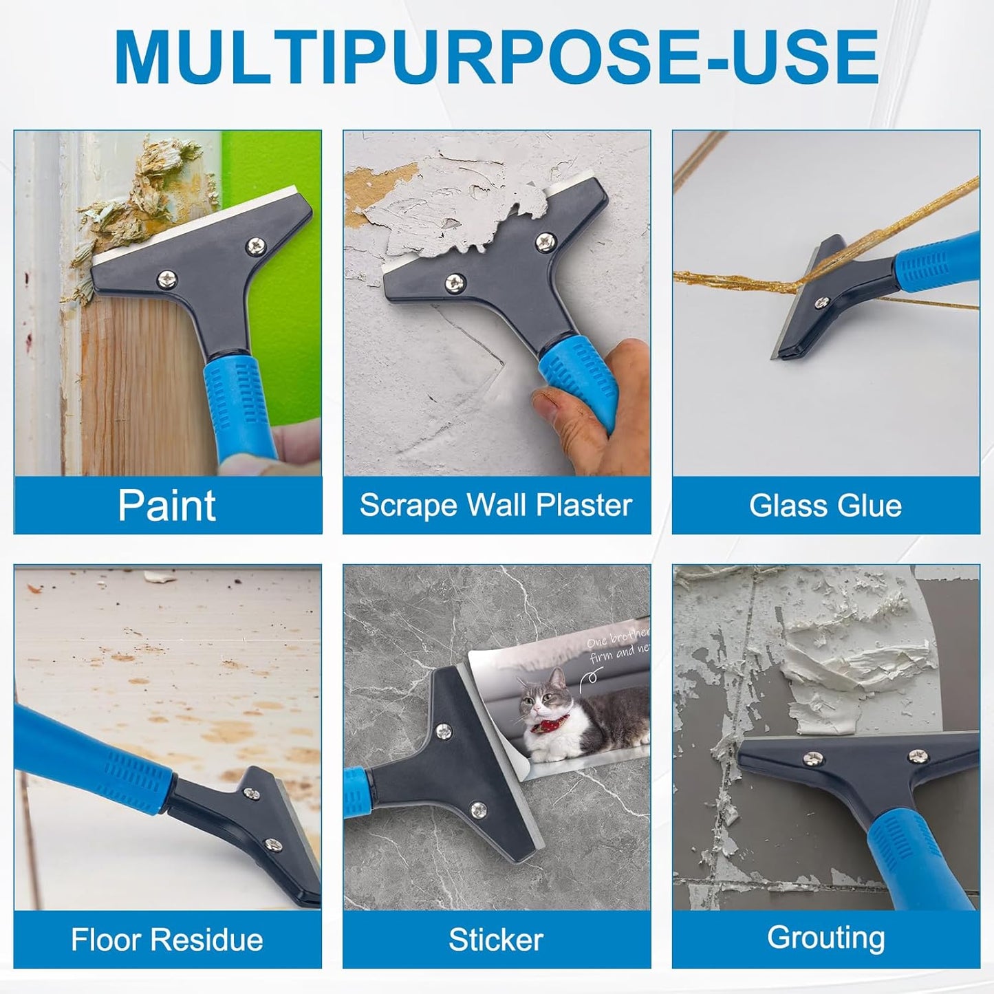 KeFanta Floor Scraper Heavy Duty, 4" Wide Razor Blade Scraper Tool with 45.7" Long Handle, 10PCS Extra Metal Blades, Scraper for Cleaning Glass Wall Gum Paint Tile Glue Linoleum Sturdy Durable