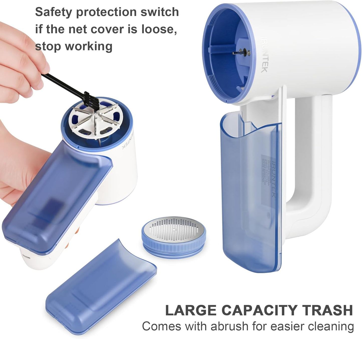 iRUNTEK Rechargeable Fabric Shaver & Lint Remover｜3-Speed Lint Shaver with LED Display & Large Lint Bin｜Sweater Shaver with Type-C Fast Charging｜Removes Fuzz & Pills from Clothes, Furniture - Blue