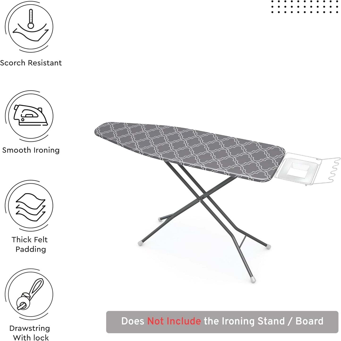 Encasa Ironing Board Covers (44 x 13.5 inch) Drawstring Tightening with Thick 3 mm Felt Padding, Easy Fit, Scorch Resistant, Printed - Grey Tiles as Unit in hand is for 44*13.5
