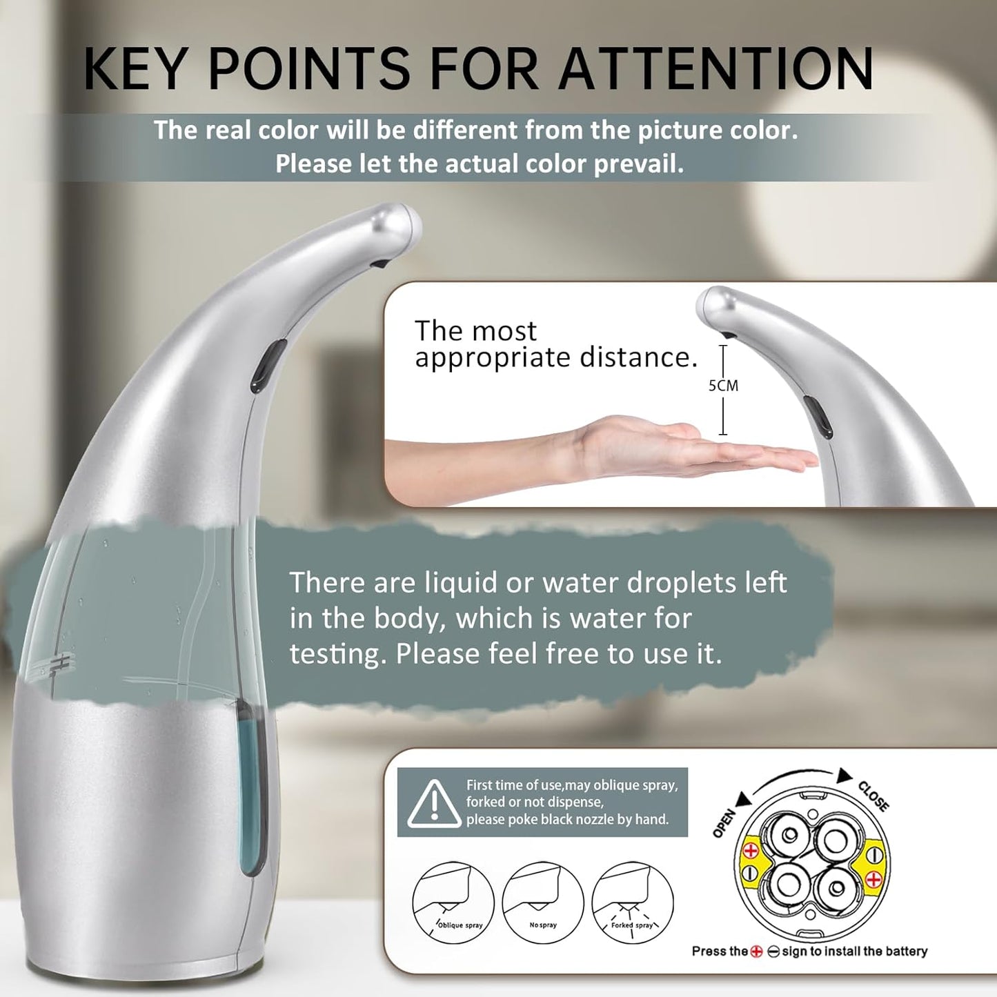 Automatic Liquid Soap Dispenser,300ML Touchless 4 Gear Adjustable, Countertop Electric Battery Operated Hand Soap Dispenser with Sensor for Bathroom,Kitchen,Office（Gray）