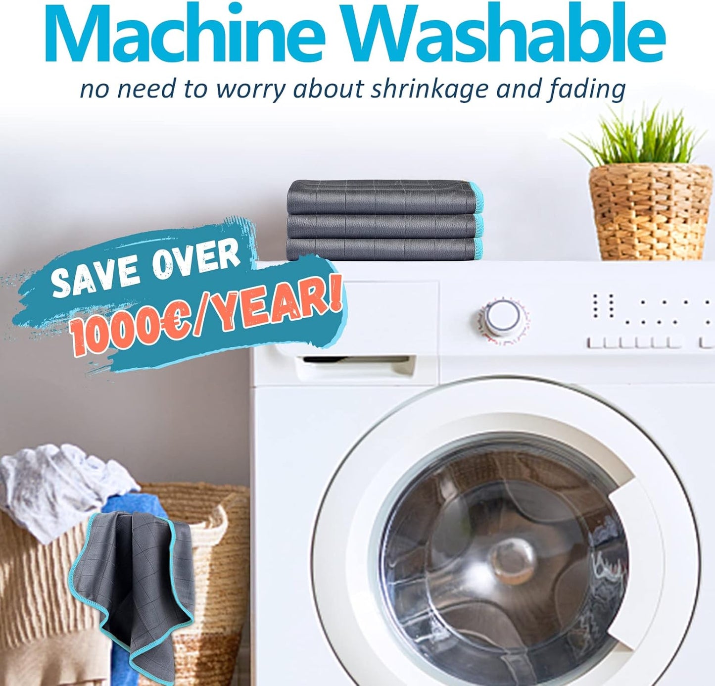 Airlab Carbon Microfiber Towels for Car Glass Window Polishing Cleaning Cloth Auto Detailing Lint Free Streak Free Drying Car Wash Towel, Pack of 3, 12" x 12", Grey-Blue