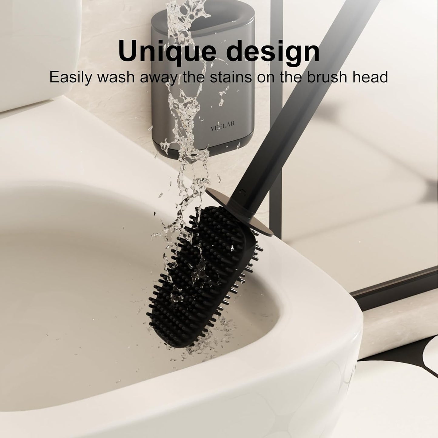 Toilet Brush and Holder Set - Wall Mounted Bathroom Scrub Brush, Toilet Bowl Brush and Plunger Set for Bathroom Cleaner (Grey)