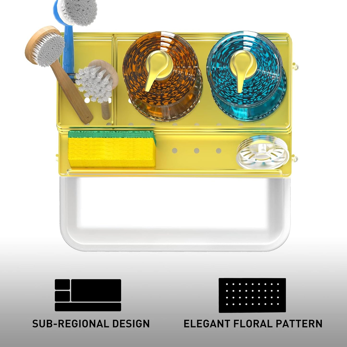 Cisily Kitchen Sink Caddy, Gold, Unisex, 5.3 in Wide, 9.49 in Long, 4 Storage Spaces, Stain-Resistant Tray, Anti-Rust, Easy to Clean