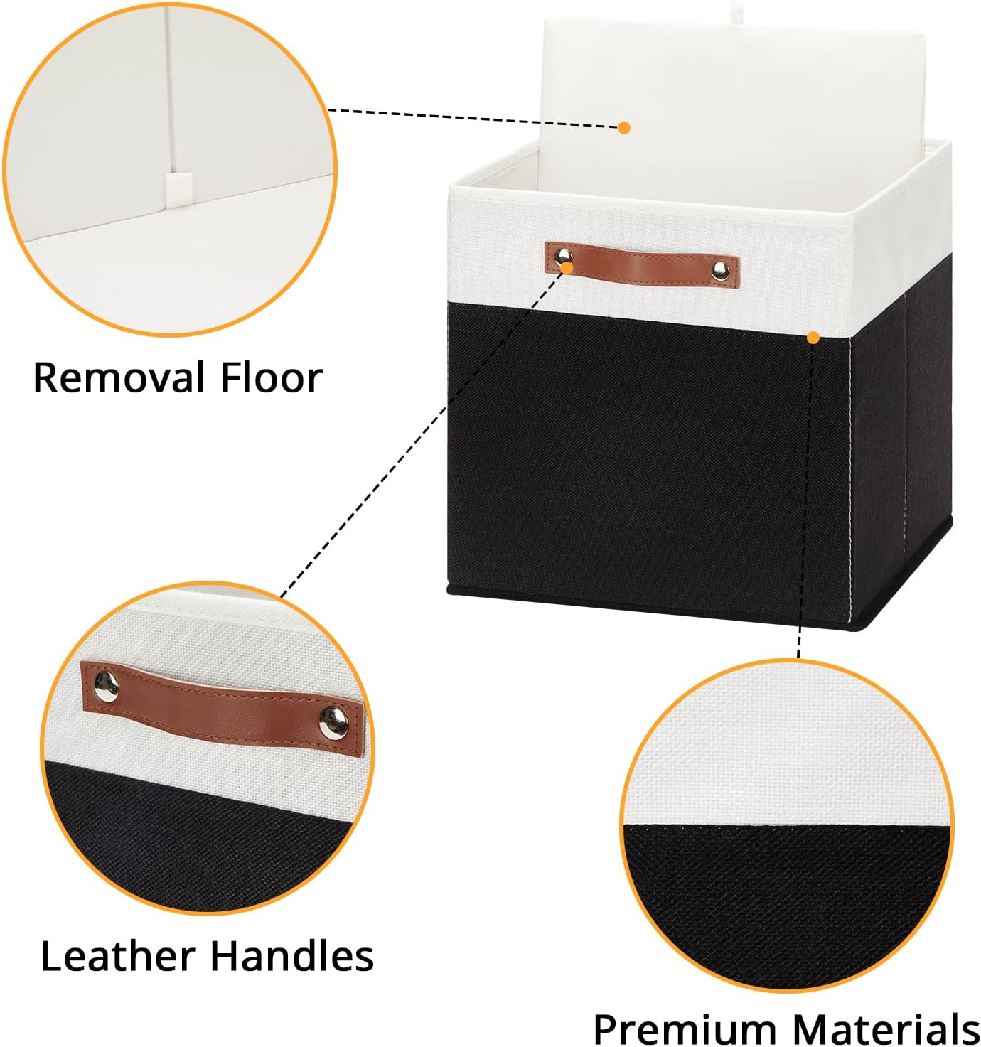 DULLEMELO Storage Cubes 13 inch,Cube Storage Bins with Handles for Organizing,Fabric Storage Baskets for Shelves Nursery Closet Home Organization (White&Black-4 Pack)