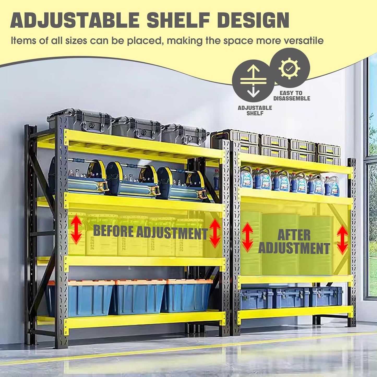 5000lbs Load Capacity,Heavy Duty 4-Tier Steel Shelving Unit, Adjustable Industrial Storage Rack for Garage Warehouse (Yellow and Black, W78.74*D23.62*H78.74)