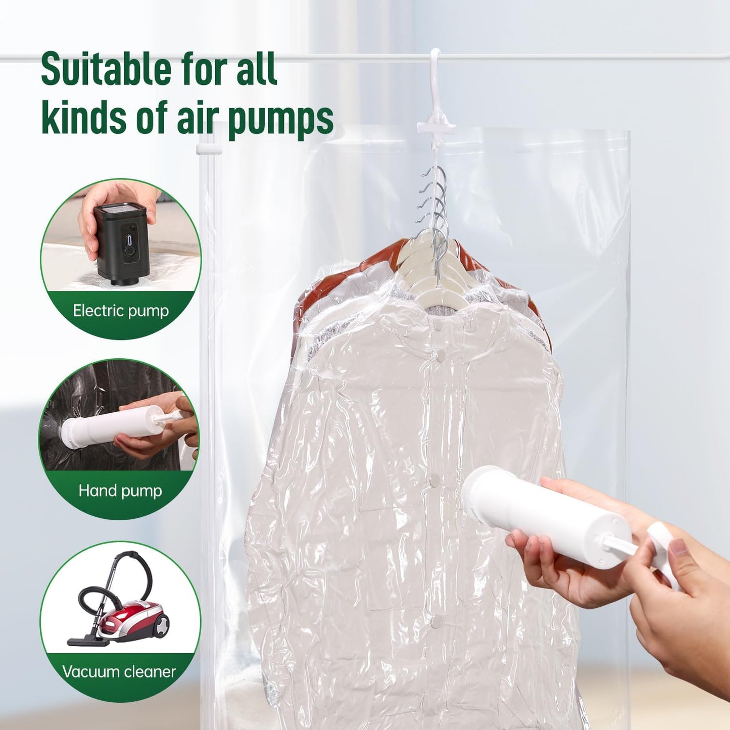 Hanging Vacuum Storage Bags For Clothes With Hand Pump,Coat Storage Bag Hanging,Vacuum Bags For Clothes,Space Saver Vacuum Storage Bags,Garment, Clothing, Dress, Suit, Long Coat, Jacket(Short 4 Pack）