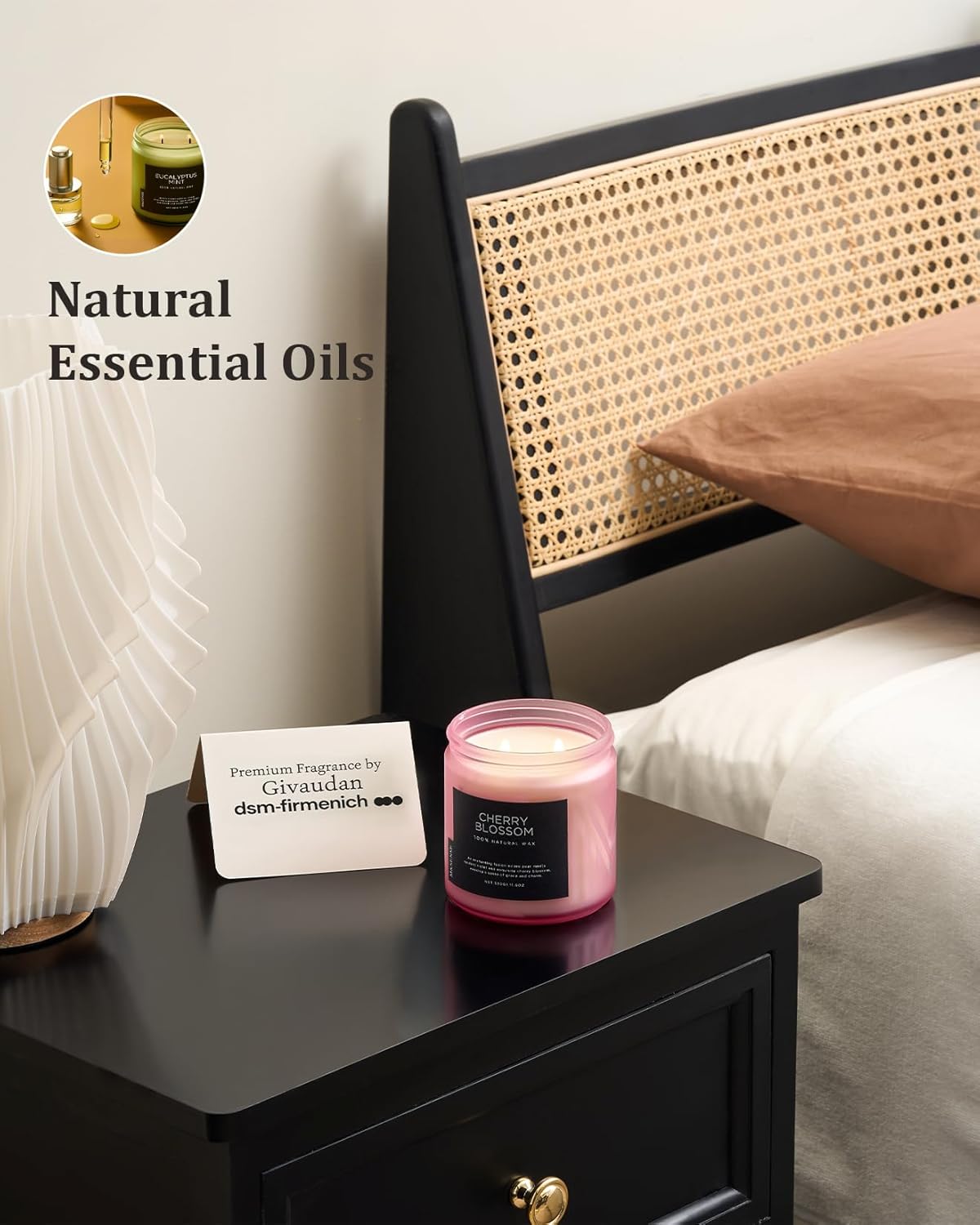 M&SENSE Cherry Blossom Scented Spring Candle, 70 Hours Long Lasting Soy Wax 11.6oz Stress Relief Aromatherapy Candles, Romantic Gifts for Women, Glass Jar for Bedroom Decor