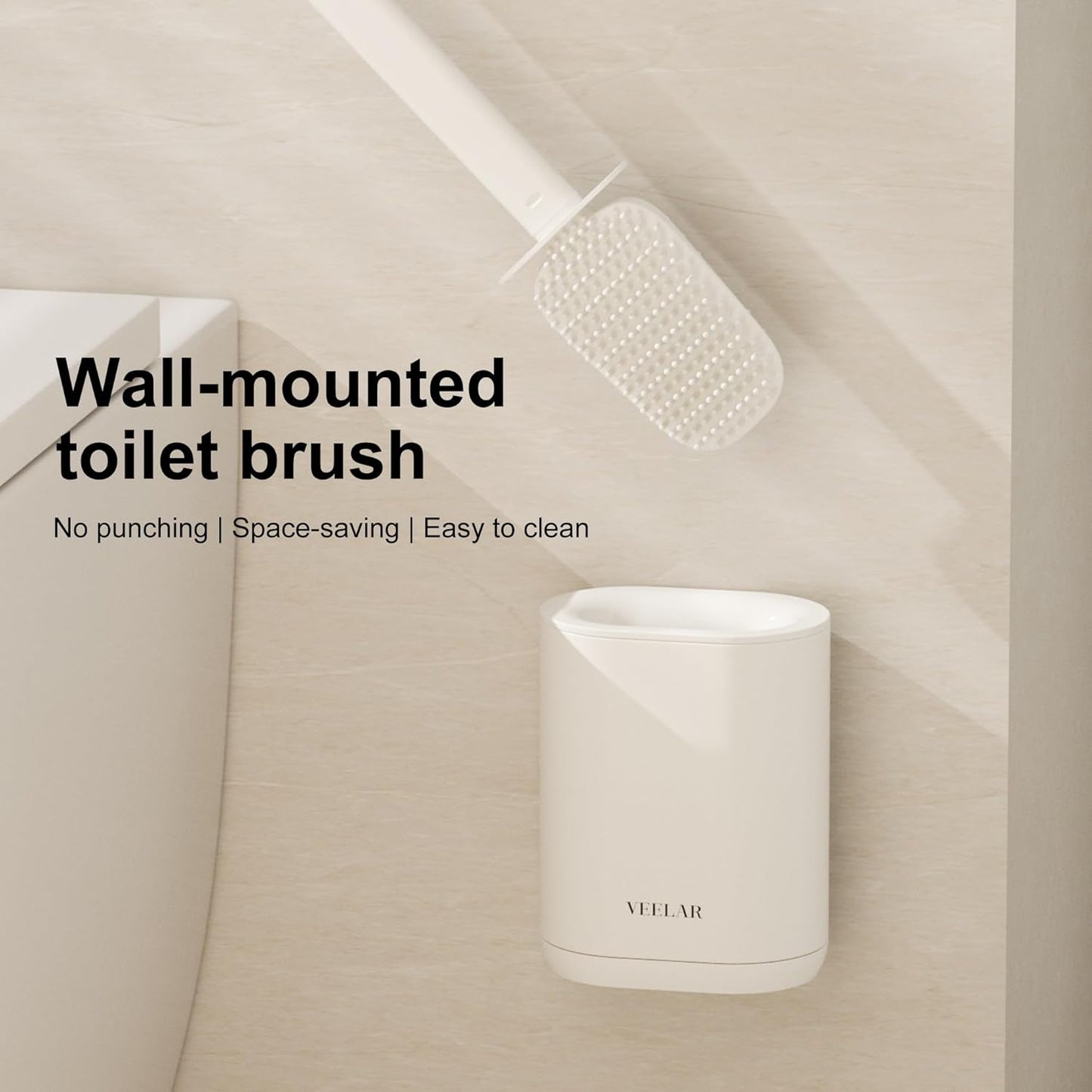 Toilet Brush and Holder Set - Wall Mounted Bathroom Scrub Brush, Toilet Bowl Brush and Plunger Set for Bathroom Cleaner (White)