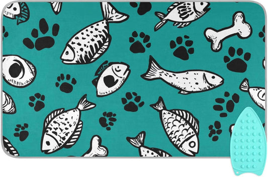 Ironing Mat Portable Ironing Pad Ironing Blanket for Table Top Heat Resistance Double-Side Using Travel Large 47.2 x 27.6 Inch Foldable Lightweight Dark Green Paw Prints and Fish