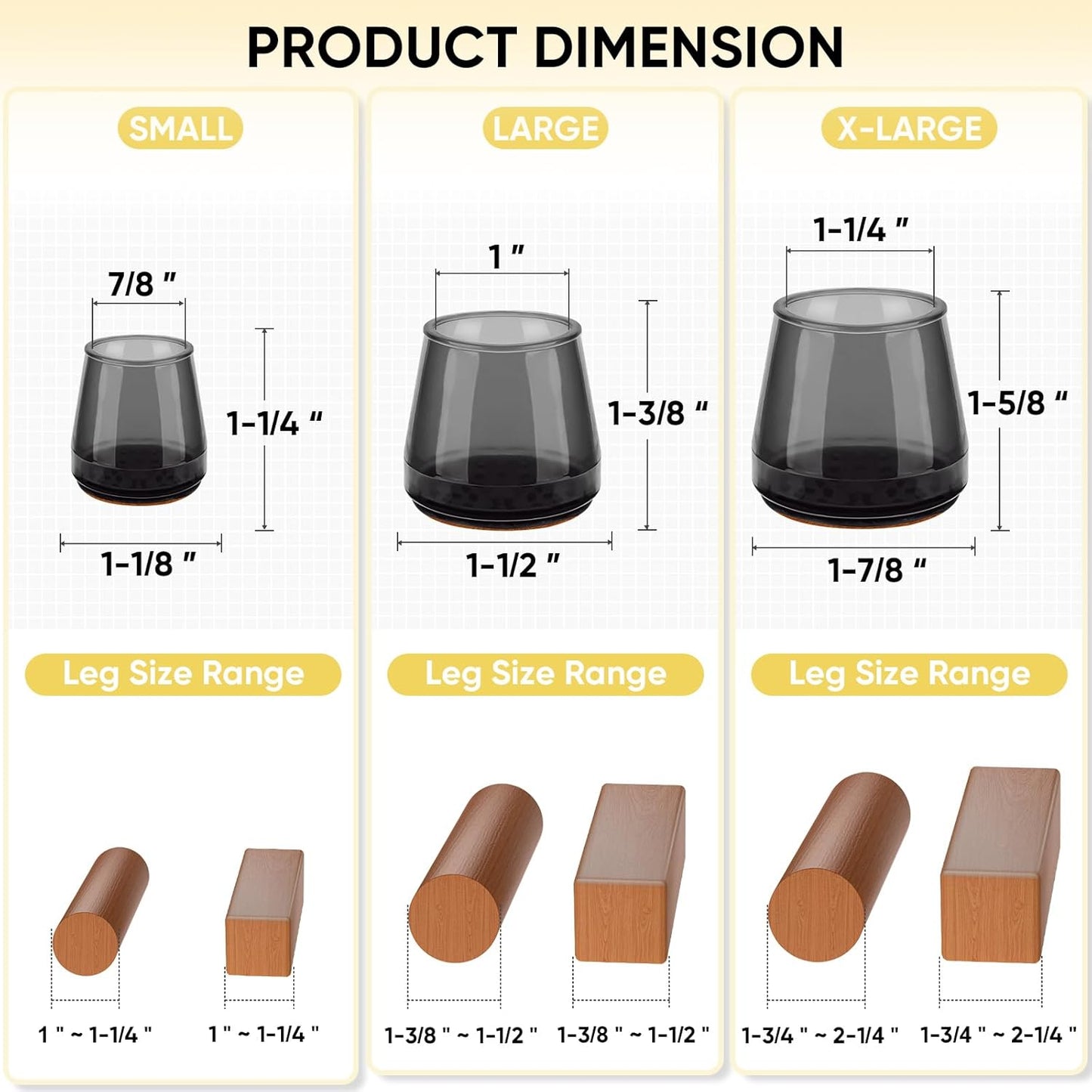 BALEINE 16 Pack Silicone Chair Leg Floor Protectors, Stool Leg Protectors Cap, Non-Slip Chair Leg Caps for Hardwood Floors (Black & Small, 16 Pack)
