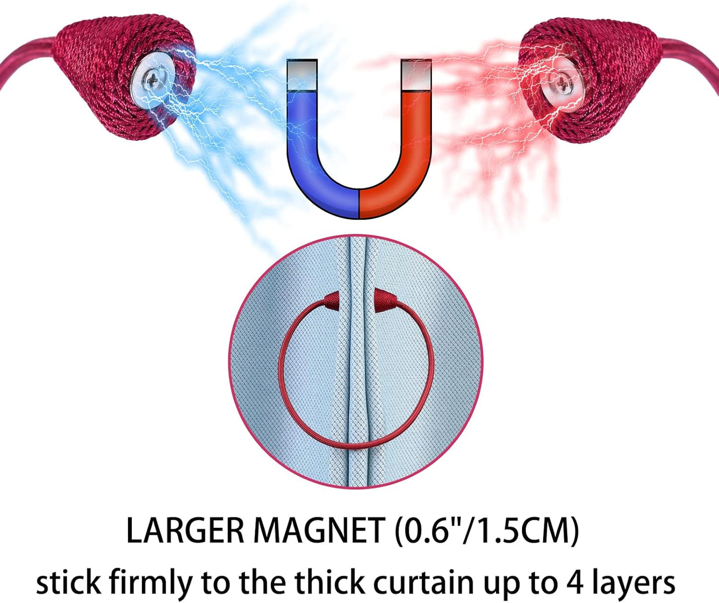 2 PCS Magnetic Curtain Tiebacks, European Style Convenient Drape Tie Backs Holdbacks for Thin or Thick Home & Office Window Draperies, No Tools Required-Burgundy