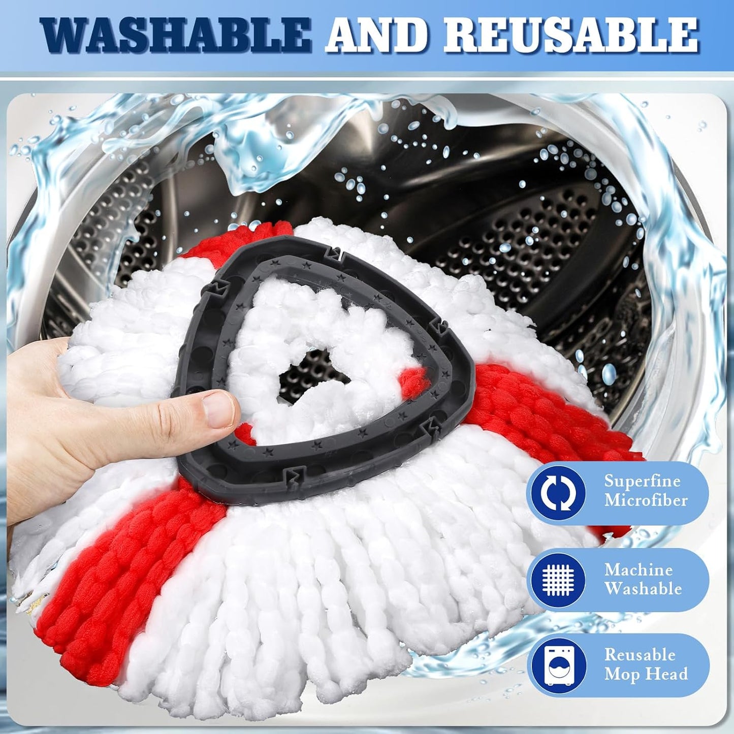 4 Pack Spin Mop Replacements Head Compatible for EasyWring 1-Tank System,Microfiber Spin Mop Refills Head,1 Mop Scrub Brush + 1 Mop Base + 4 Pack Cleaning Floor Mop Head（Red)