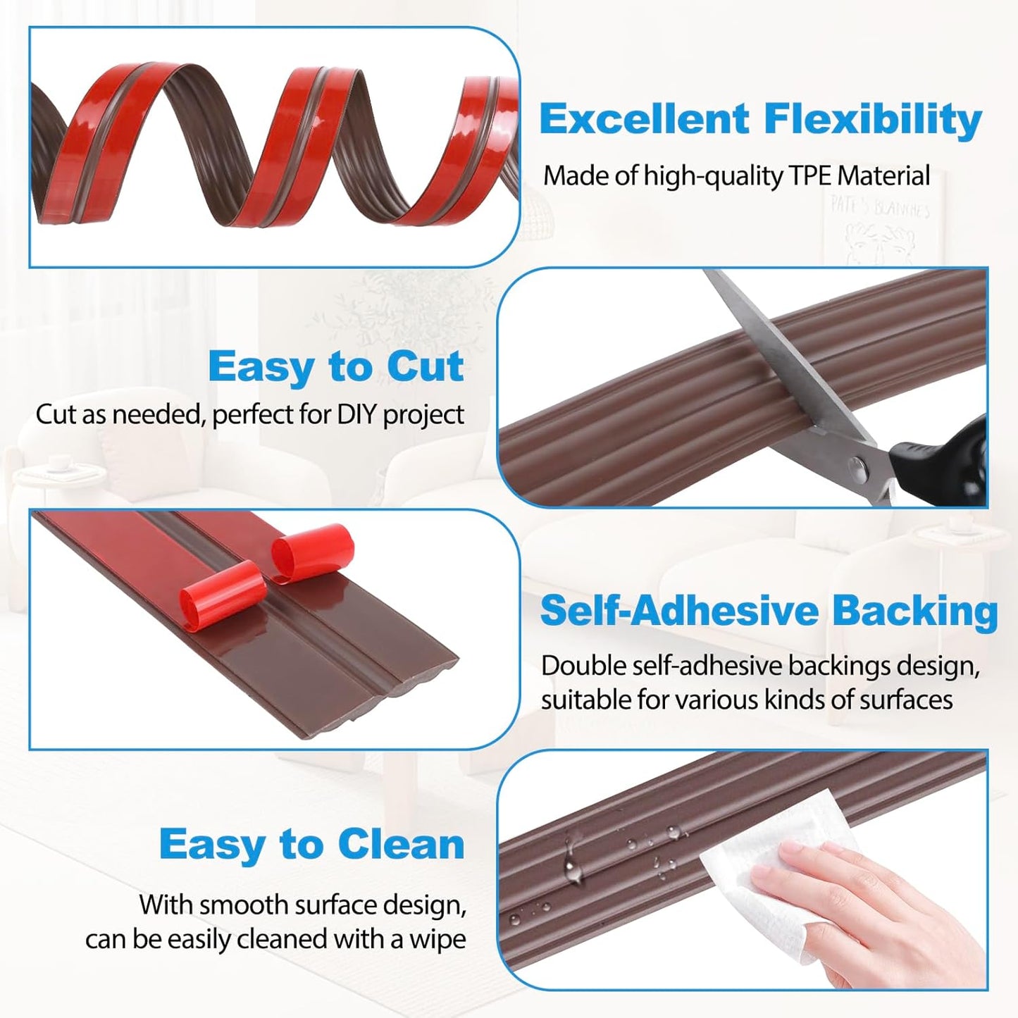 Wall Corner Protector Peel and Stick Corner Trim Molding Flexible Inside & Outside Wall Edge Guard Self Adhesive Moulding Trim for Edge Use, Brown, 2.3” W x 20’ L