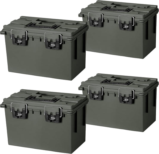 Sheffield 12765 XL Storage Bins With Lids, 4-Pack Stackable Storage Bins, Made in USA, Lockable and Water-Resistant Containers with Lids, Plastic Containers for Home, Classroom, and Dorm