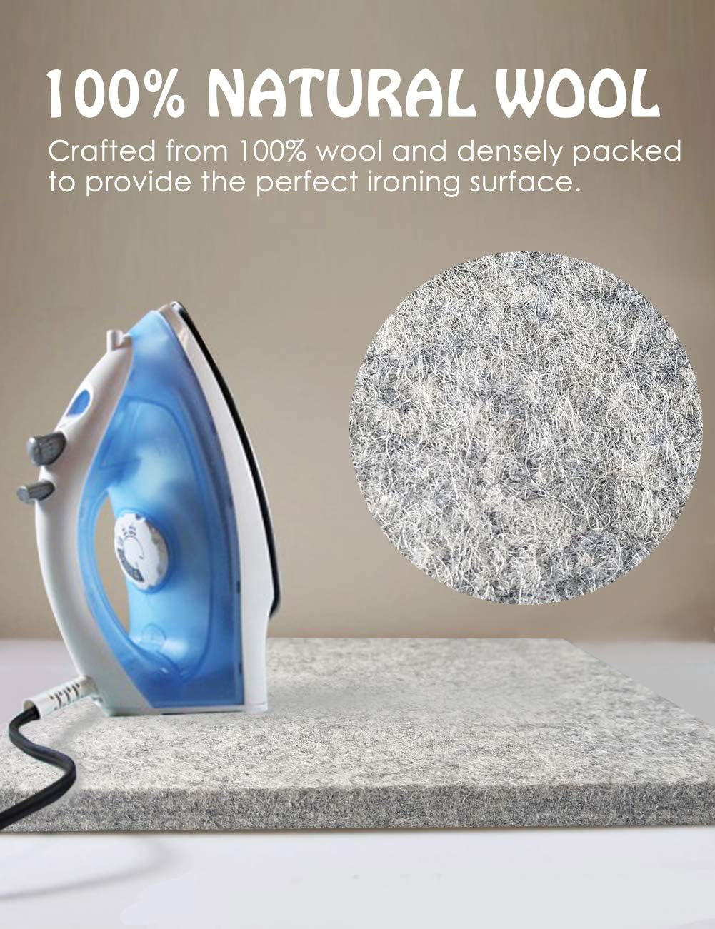 Wool Ironing Mat for Quilting - 17" x 17" XL Large Felt Ironing Pad 1/2" Thick, 100% New Zealand Wool Heat Resistant for Ironing, Sewing, Cutting on Ironing Board, Tabletop, Dryer, Countertop