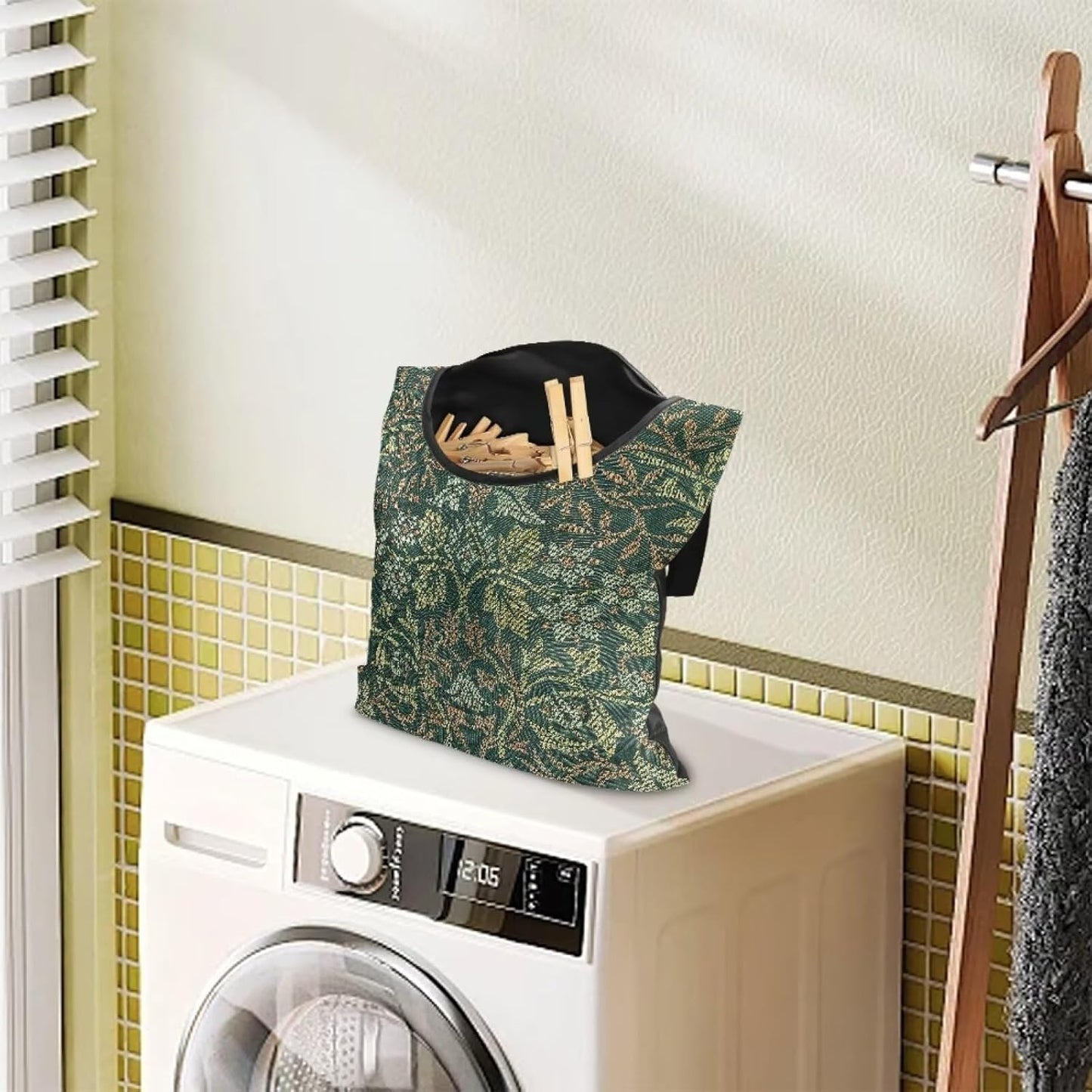 Jumbo Clothespin Organizer Bag 14.5x12 Inches - Extra Wide Access Opening - Industrial Strength Hanging Storage for Home & Commercial Laundry Use William Morris Flower Print