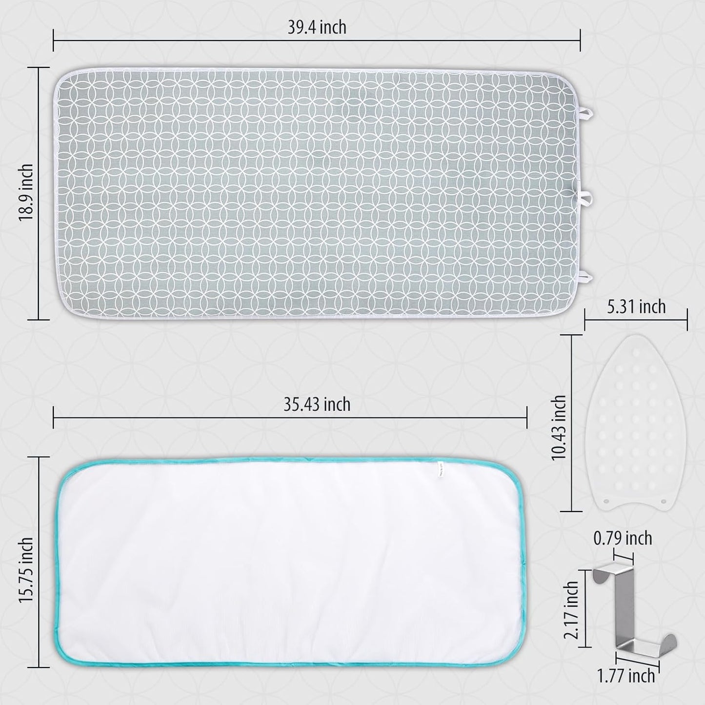 Seiritex Ironing Mat, Portable Ironing Pad 39.4 x 18.9 inch Table Top Iron Board 5 in 1 Travel Iron Blanket for Washer, Dryer, Counter top, Gray