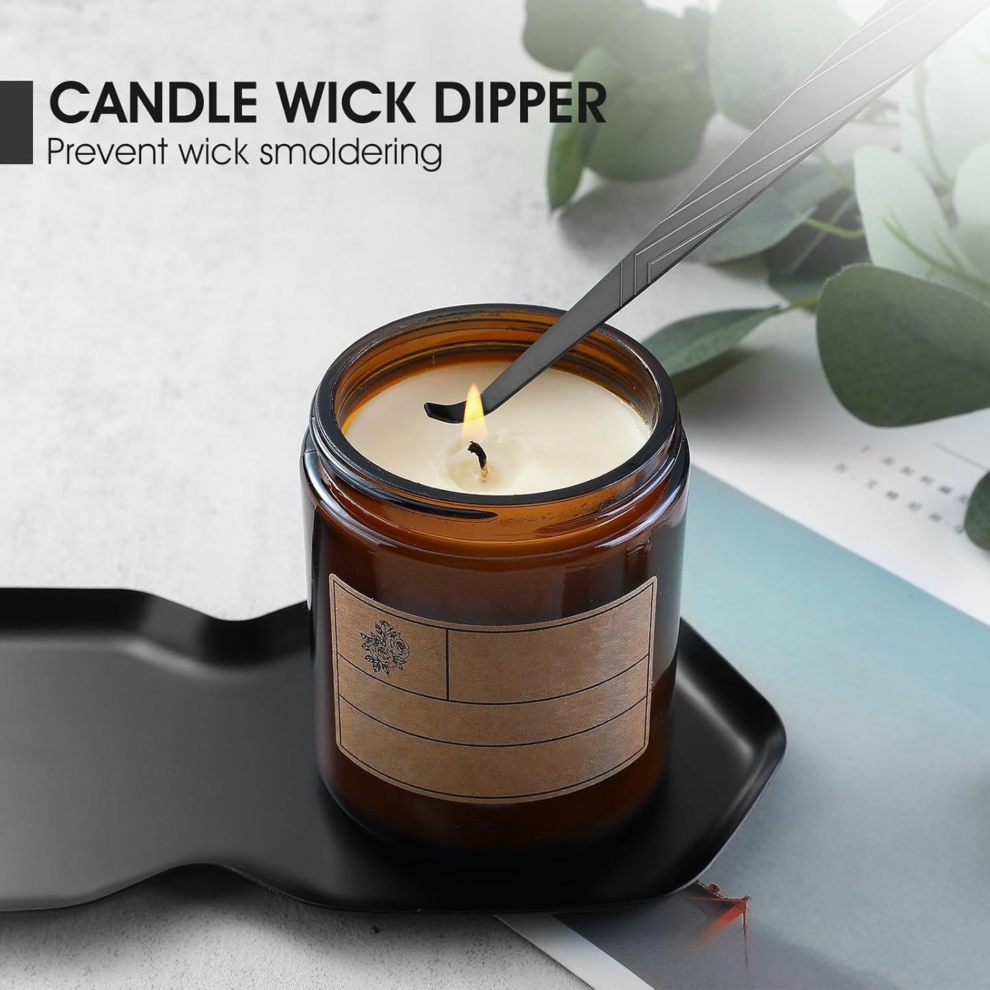 3-in-1 Candle Accessory Set, Wick Trimmer, Candle Snuffer, Wick Spoon, Stainless Steel Material Perfect for Candle Lovers(Black)