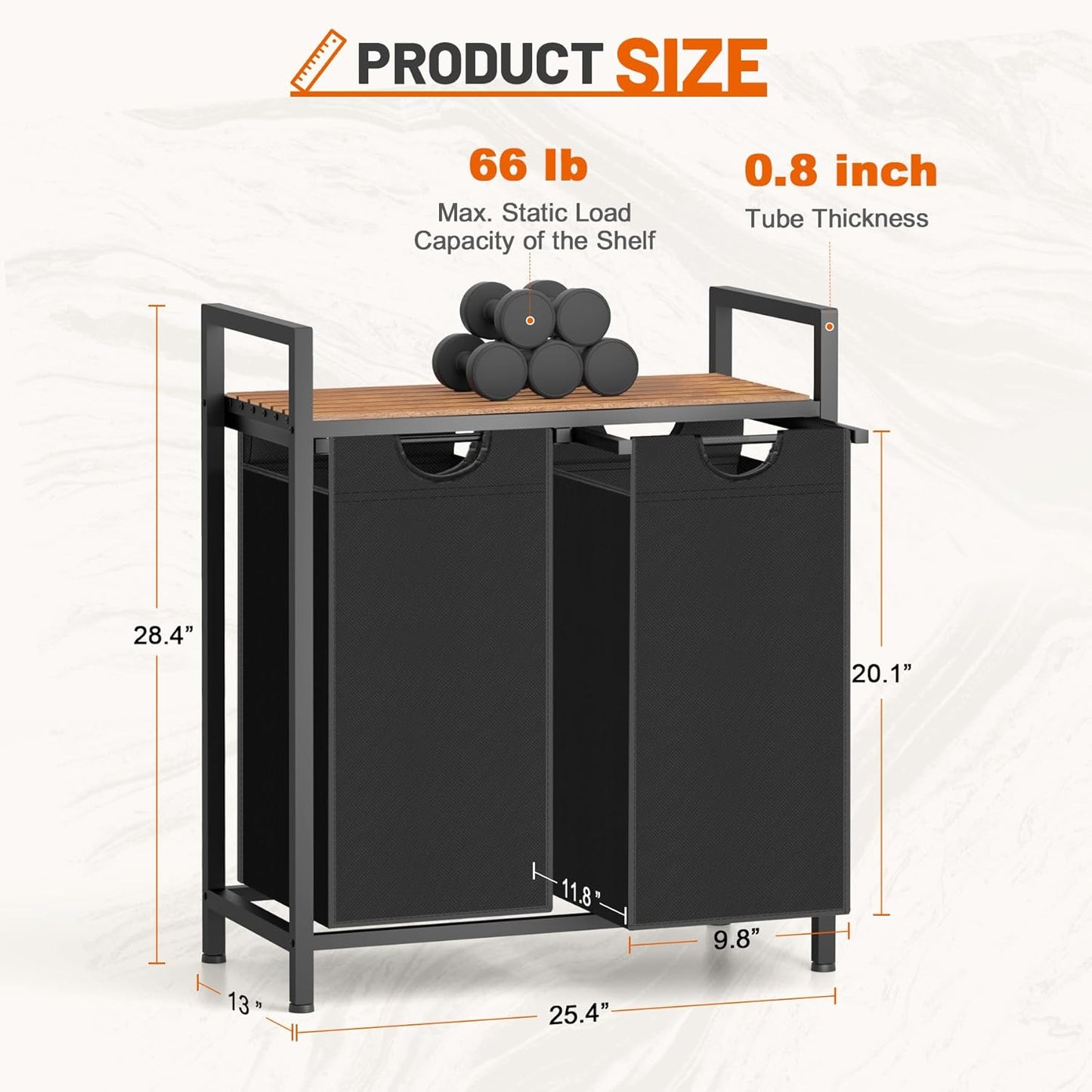 Laundry Hamper, Laundry Sorter with 2 Pull-Out Removable Oxford Fabric Bags Cloth Laundry Basket 2 x 10 Gallons (Black and Rustic Brown)