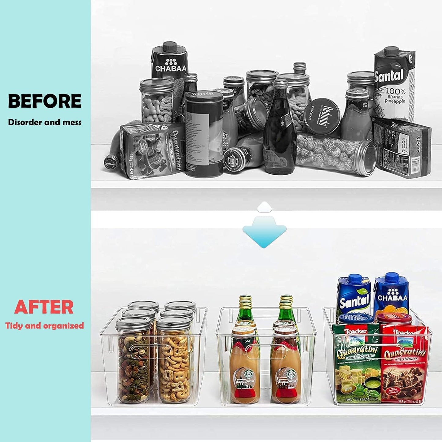 Fridge Clear Plastic Storage Bins, 4 Pack Pantry Organizers & Storage Containers, Cabinet Organizer, Home Organization Must Haves for Kitchen, Laundry Room, Office, Closet & Freezer