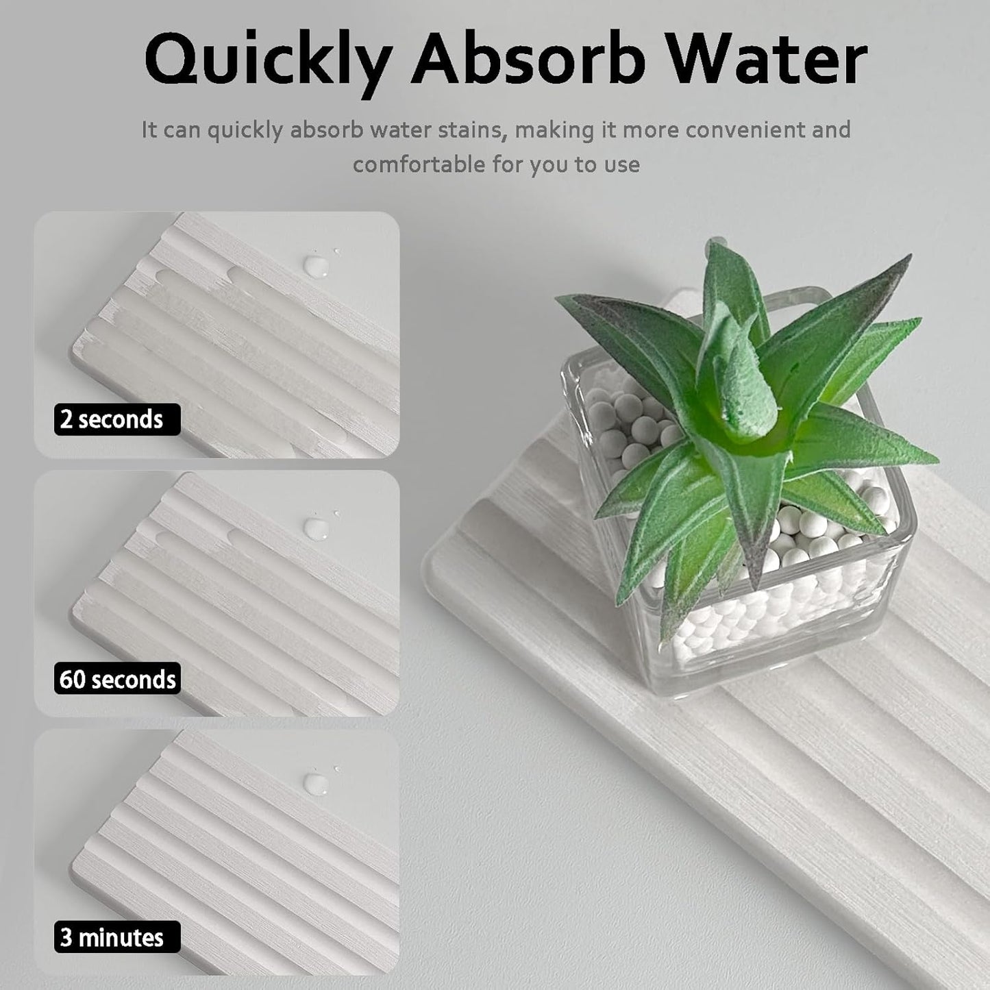 Set of 3 Diatomite Hand Soap Holder, Water Absorbing Stone Tray for Kitchen Countertop, Fast-Drying Bathroom Trays(1pcs 20 x 10cm + 2pcs 10 x 10cm White)