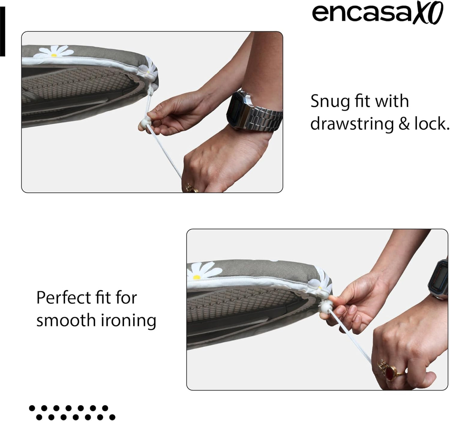 Encasa XO Ironing Board Cover and Pad 54"x15" - Thick 3mm Felt Padding, Drawstring Tightening & Lock, Easy Fit, Scorch & Stain Resistant, Fits Standard Large Ironing Board - Green Leaflet