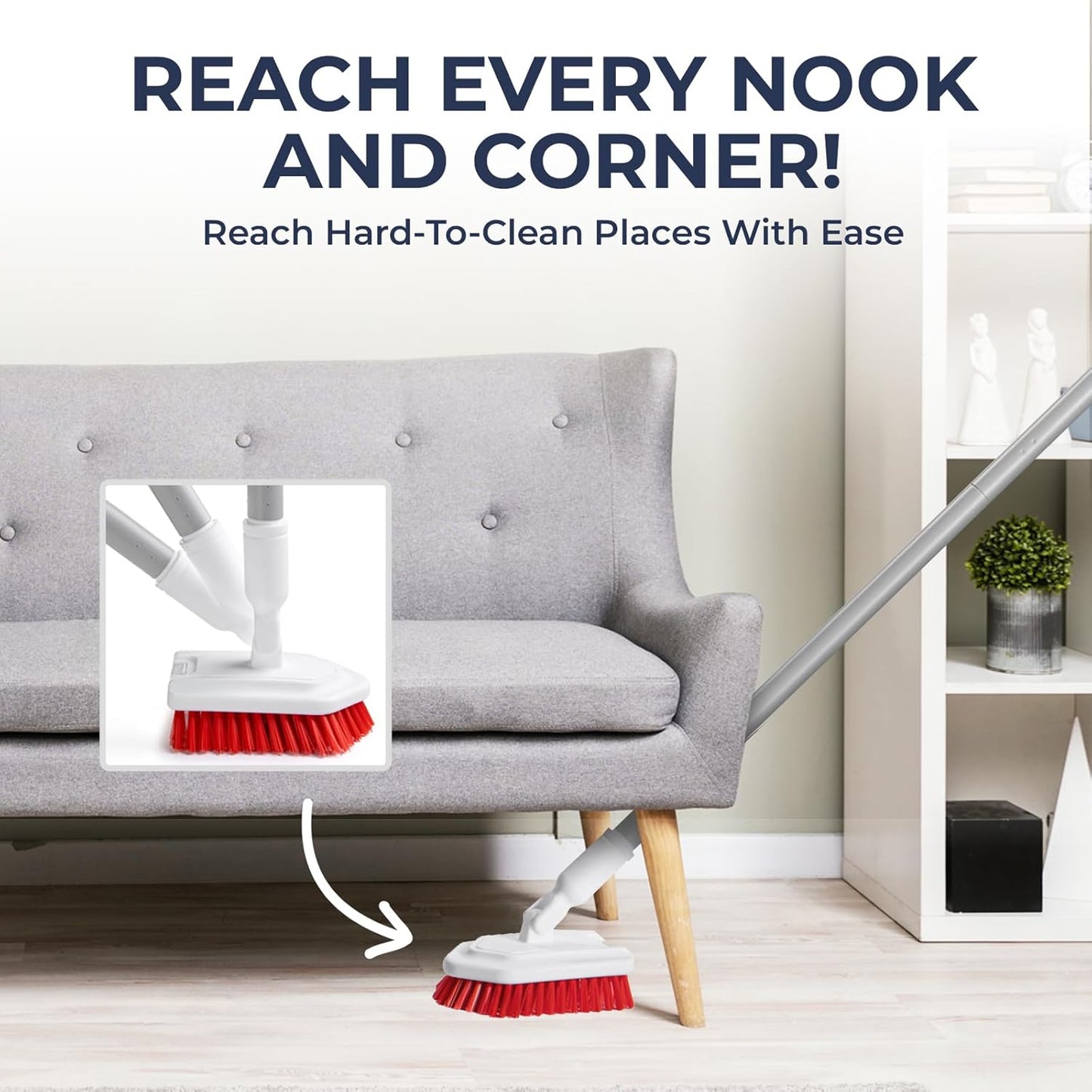 Shower Scrubber with Long Handle, Stiff Bristles Grout-Brush, Tub Scrub-Brush with Long-Handle, Shower-Cleaner Brush, Grout Cleaning Brush for Tile floors, Scouring Pad & Microfiber Cloth for Bathroom