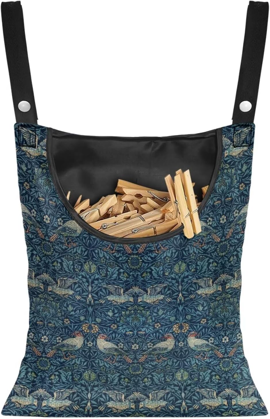 William Morris Bird Print Ultimate Clothespin Storage System 14.5"x12" - Features Oversized Opening & Extended 5.5" Hanging Strap - Polyester Construction for Outdoor Use Decor