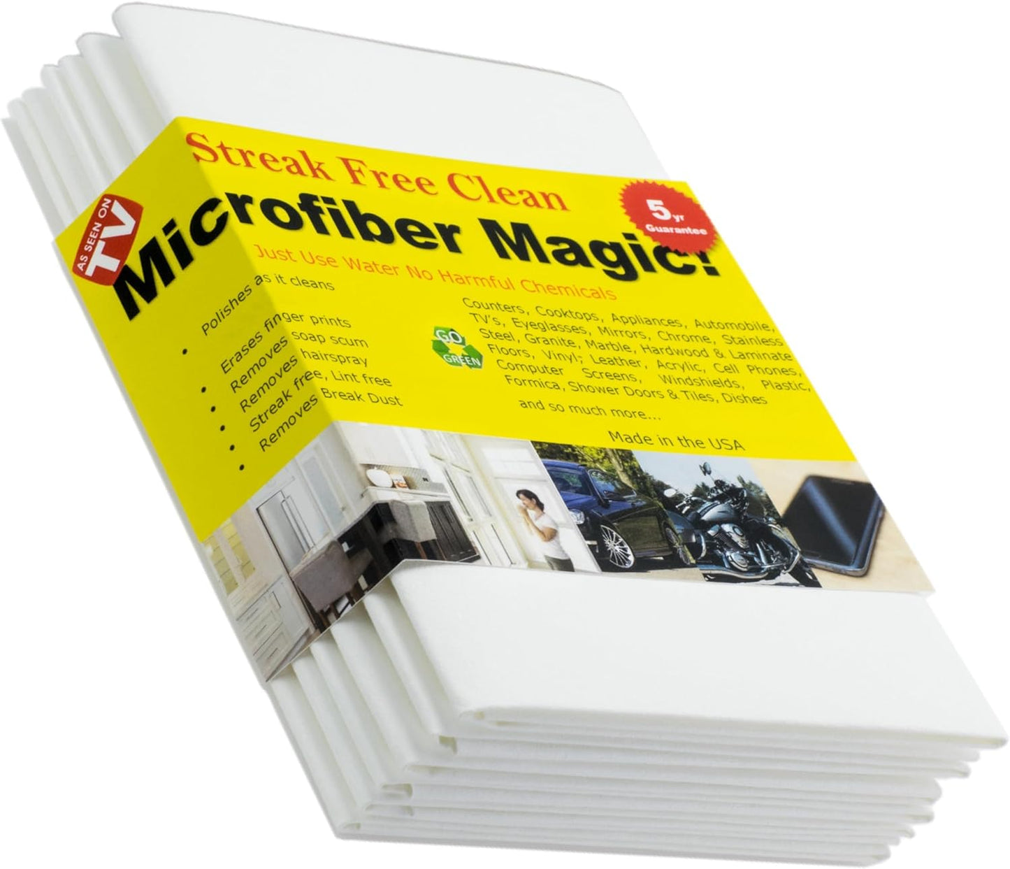 Microfiber Magic Streak Free Cleaning Cloth 6 Pack Clean Any Surface With Just Water Eco Friendly Environmentally Safe Perfect for Window, Mirror, Kitchen, Counters, Appliances, Car, Cycle, TV Screen