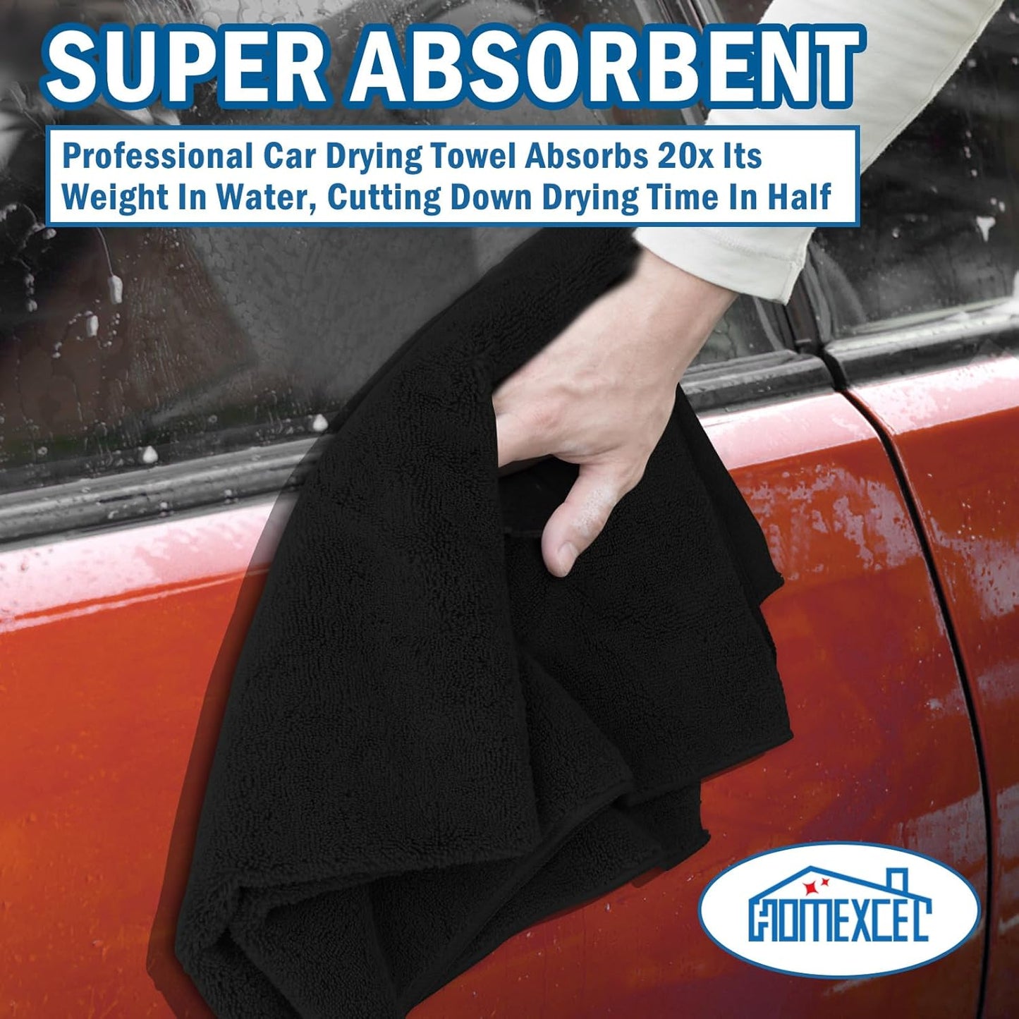 HOMEXCEL Professional Large Microfiber Car Drying Towels 2 Pack, Lint Free, Scratch Free, Highly Absorbent Drying Towel for Cars, SUVs, RVs, Trucks, and Boats,31" x 24", Black