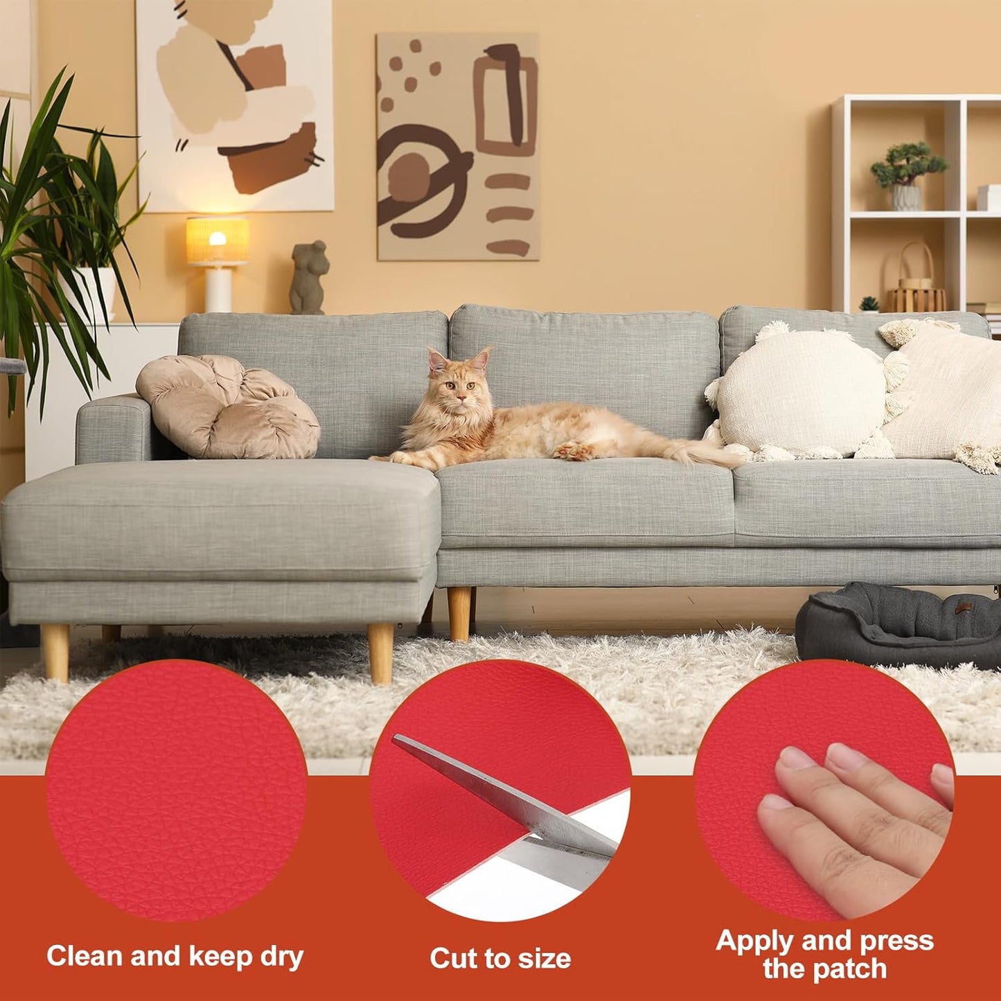 PATIKIL Leather Patches Tape for Furniture, 3.2 x 61 Inch Self Adhesive Vinyl Leather Repair Kit Cover Sheet for Couch, Sofa, Car Seats, Office Chair, Chinese Red