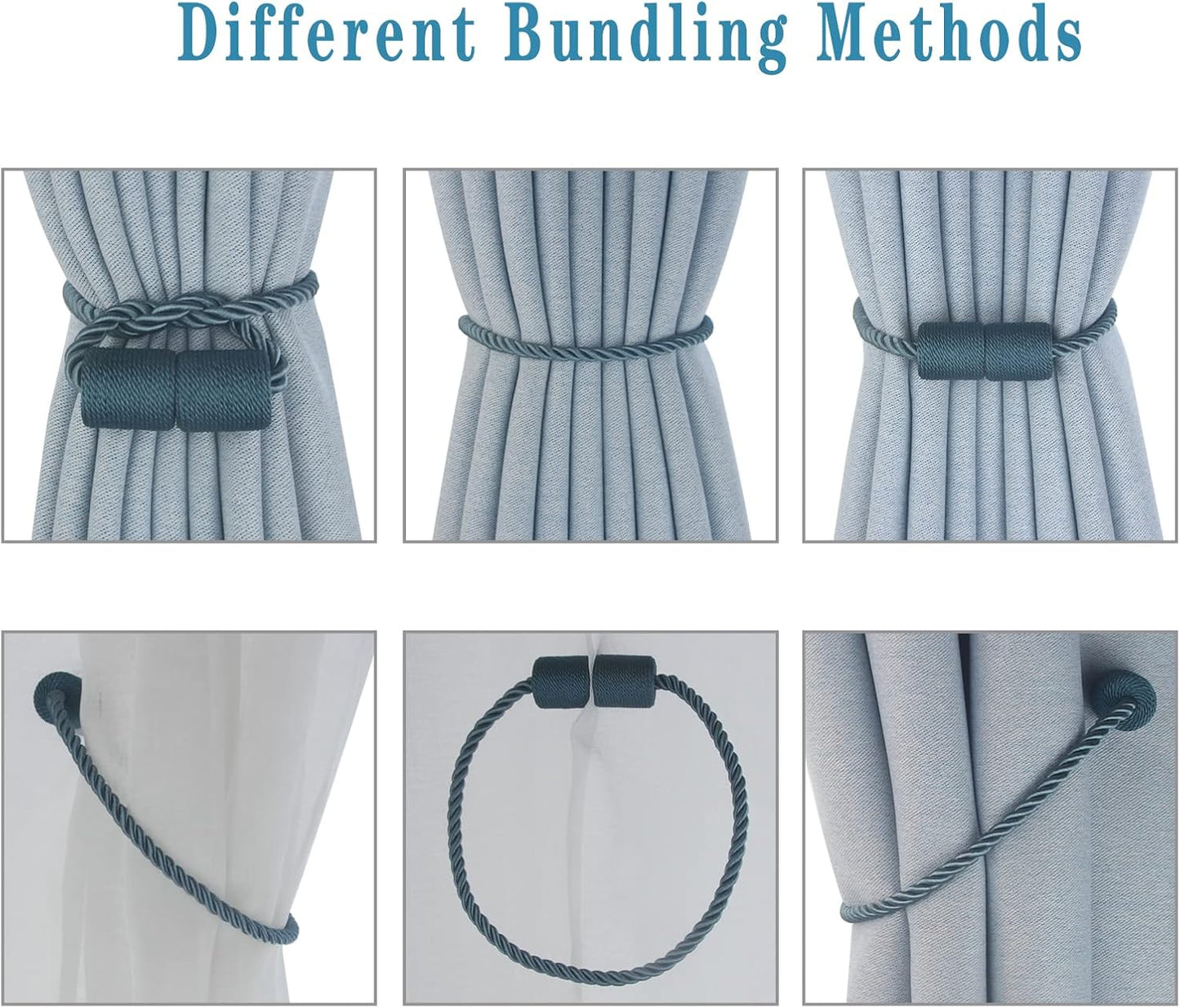 Magnetic Curtain Tiebacks 2 Pack Blue Curtain Rope Tieback Curtain Holders for Drapes Modern Tie Backs Decorative Curtain Holdbacks