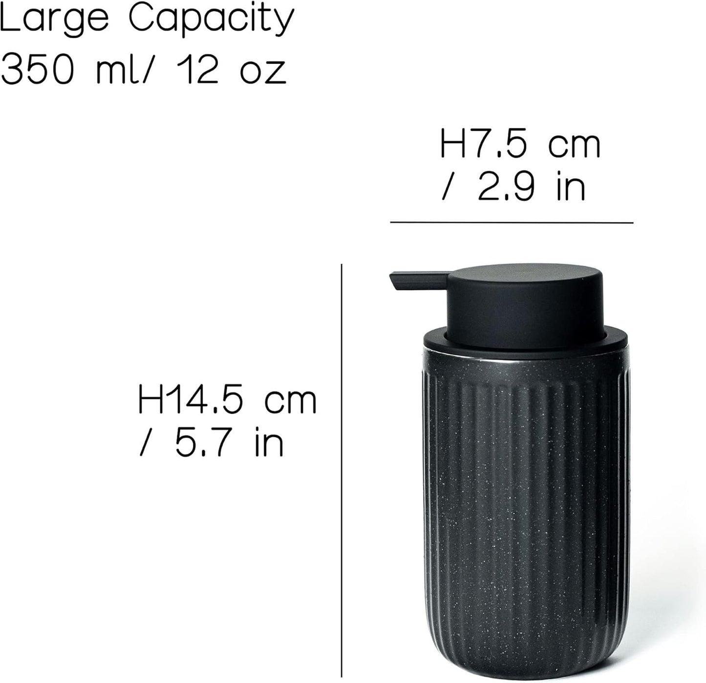 Black Ceramic Foaming Soap Dispenser, Speckled Rippled 12 oz Bottle with Black Silicone Pump, Foam Dispenser for Kitchen or Bathroom, Speckled Black
