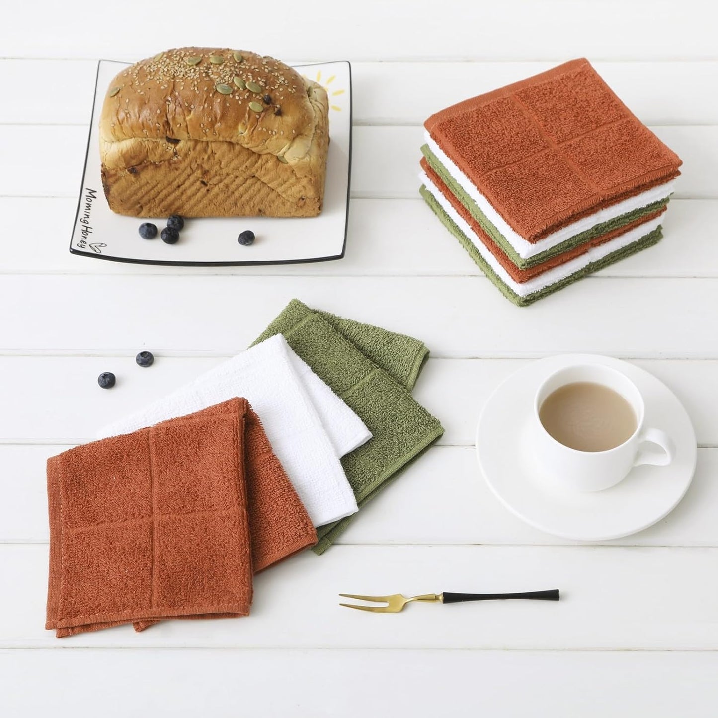 Glynniss Kitchen Dish Cloths Highly Absorbent Dish Rags 100% Cotton Wash Cloths for Washing Dishes (Rust, 24)