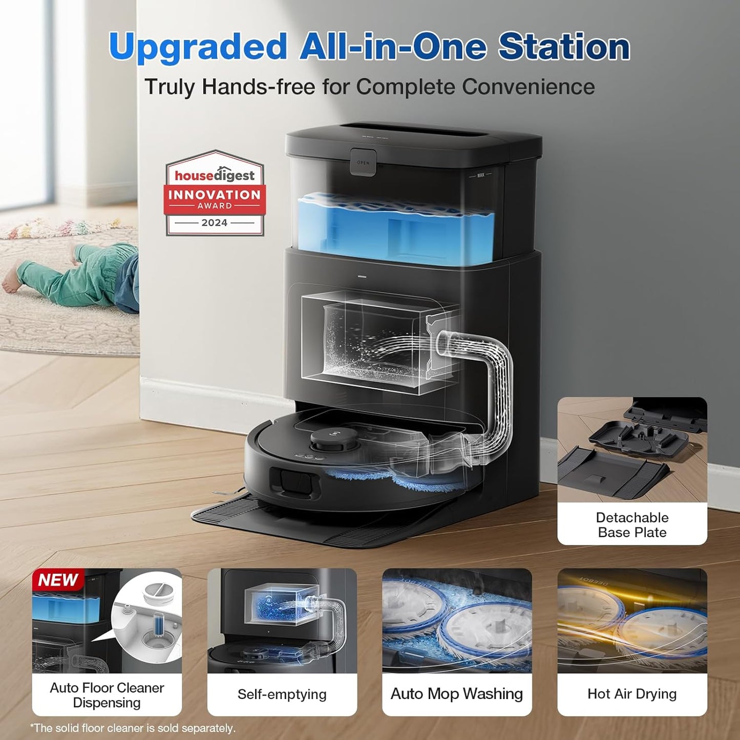 ECOVACS DEEBOT N30 Omni Robot Vacuum and Mop, 10000Pa Suction, TruEdge Adaptive Edge Mopping, ZeroTangle 2.0 Technology, Hot Air-Drying, Self-Emptying, Auto-Lift Mopping, Obstacle Avoidance