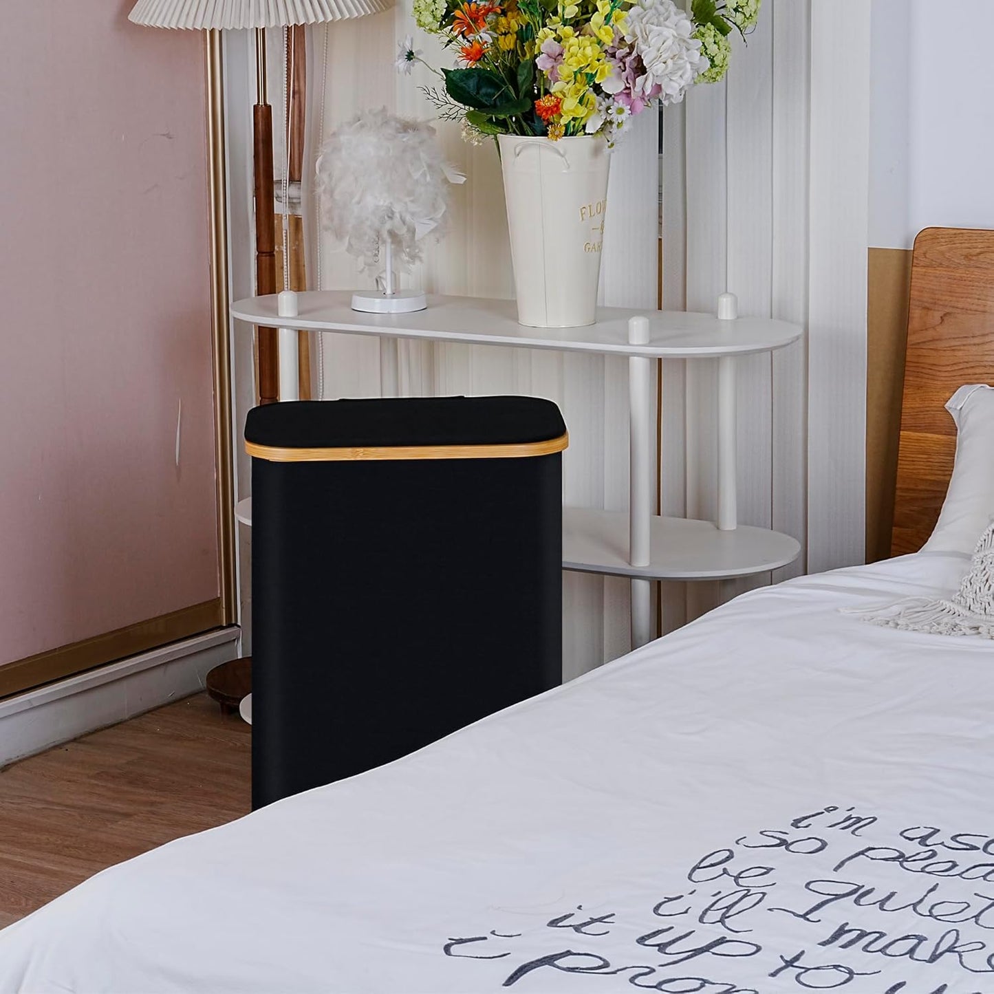 100L Laundry Hamper with Lid, Lagre Basket with Bamboo Handles,Foldable Clothes Hamper Tall Dirty Laundry Basket for Clothes Toys Towels Organizing,Black