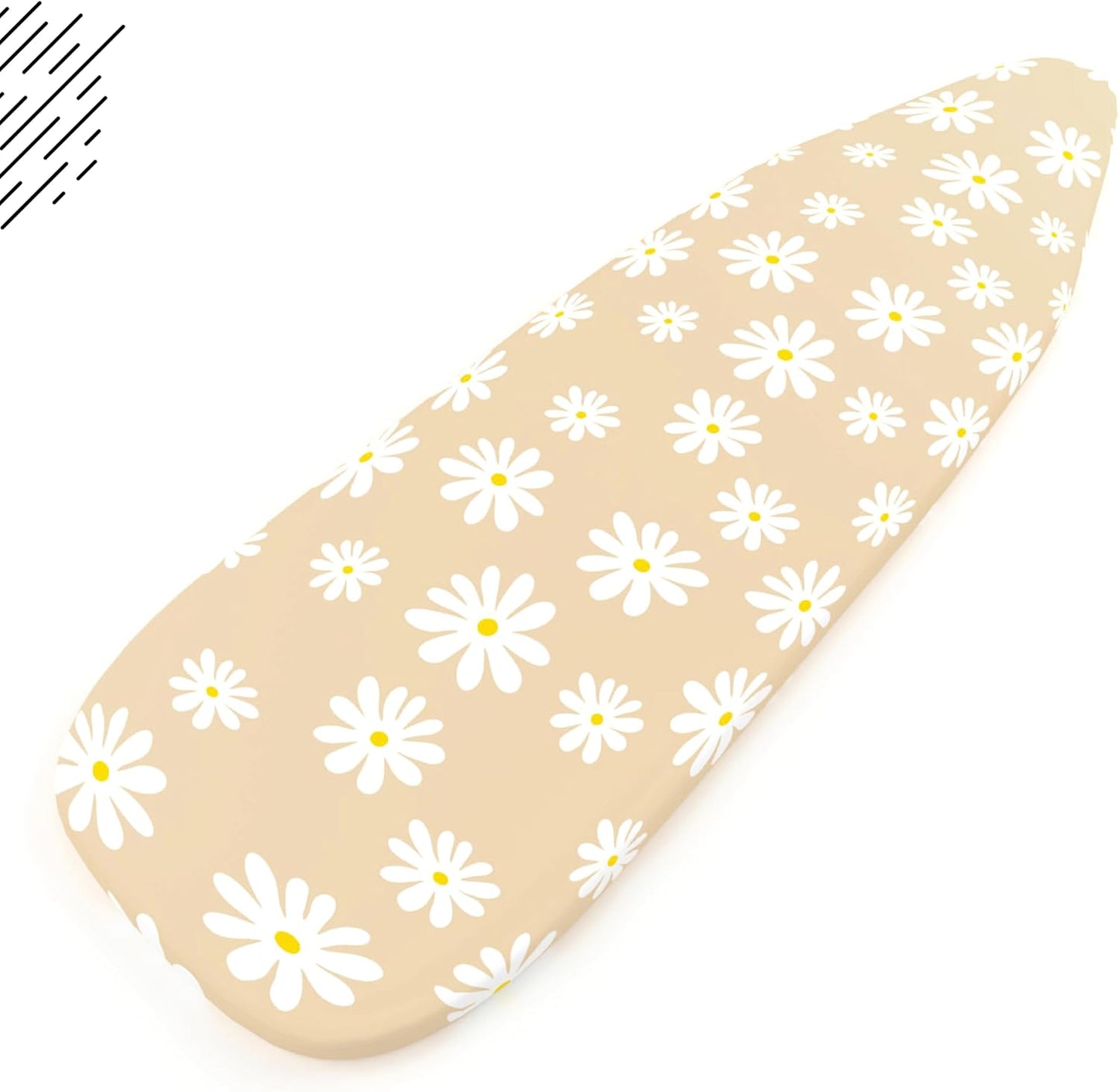 Encasa XO Ironing Board Cover and Pad 49"x18" - Thick 3mm Felt Padding, Drawstring Tightening & Lock, Easy Fit, Scorch & Stain Resistant, Fits Wide Ironing Board - Daisy Beige